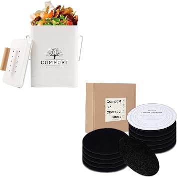 Perfnique Kitchen Compost Bin with Charcoal Filters, 1.7 Gallon Countertop Compost Bin with 12 Pack Filter Replacement for Compost Bucket, Indoor Compost Bin