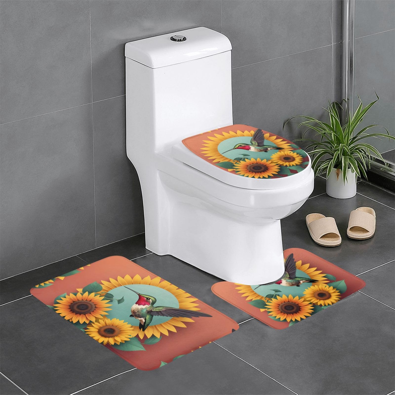 Tapis de salle de bain colibri et tournesol : un écrin de douceur pour vos matins paisibles