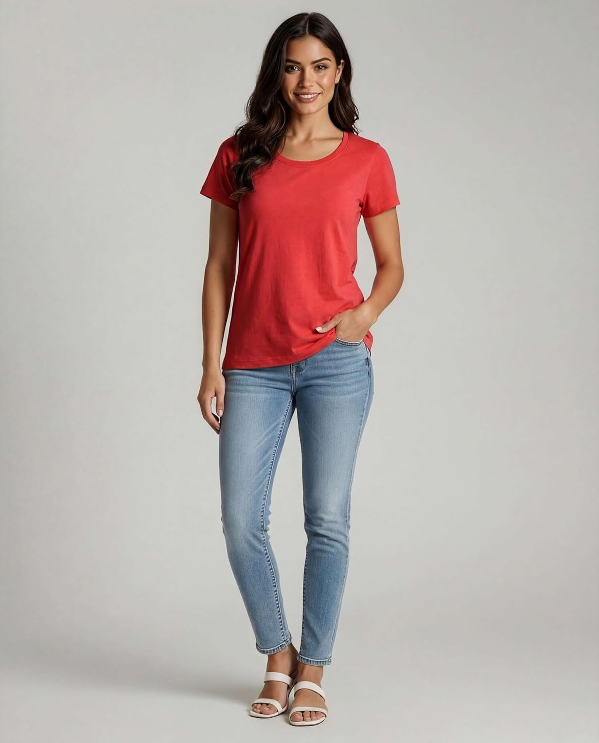 Real Essentials 4 Pack: Women's Cotton Short Sleeve T-Shirt - Casual Scoop Crew Neck Tops Tee (Available in Plus Size) - Image 5