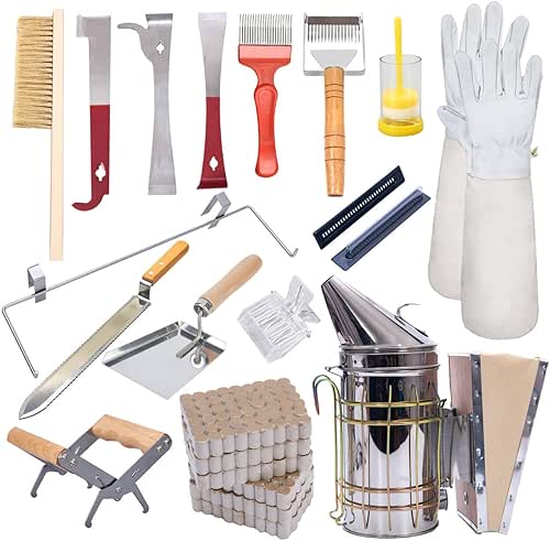 POLLIBEE 22 Pcs Beekeeping Tools, Bee Hives Starter Kit Beekeeping