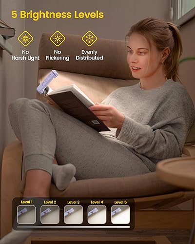 Miniatura 2 de Glocusent - Luz de libro recargable USB, luz de lectura LED portátil con clip, luces de lectura para libros en la cama con 3 colores ámbar y 5