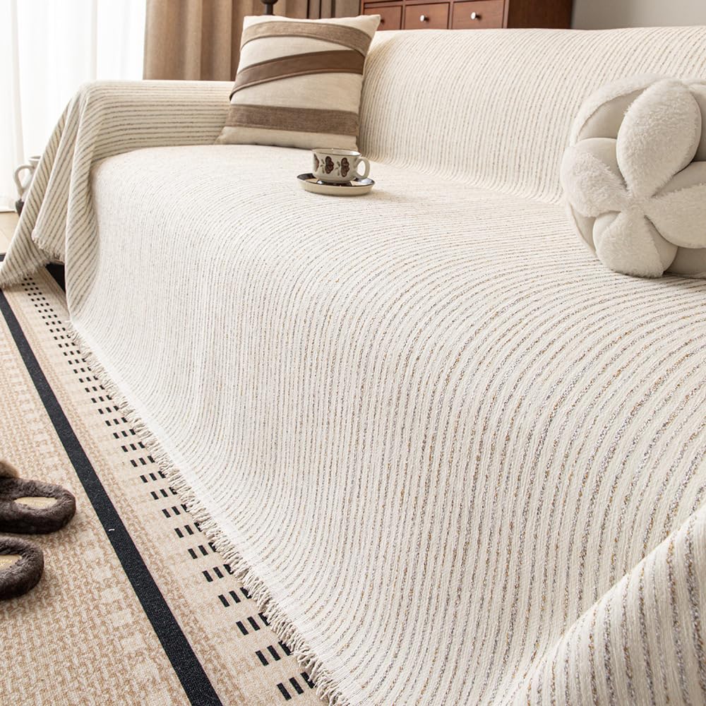 Jeté de Canapé, Protection Sofa, Housse de canapé Respirante et Douce pour la Peau, Plaid Canape Grande Taille, Cadeau Parfait Et Chaleureux 180 * 360cm-Beige