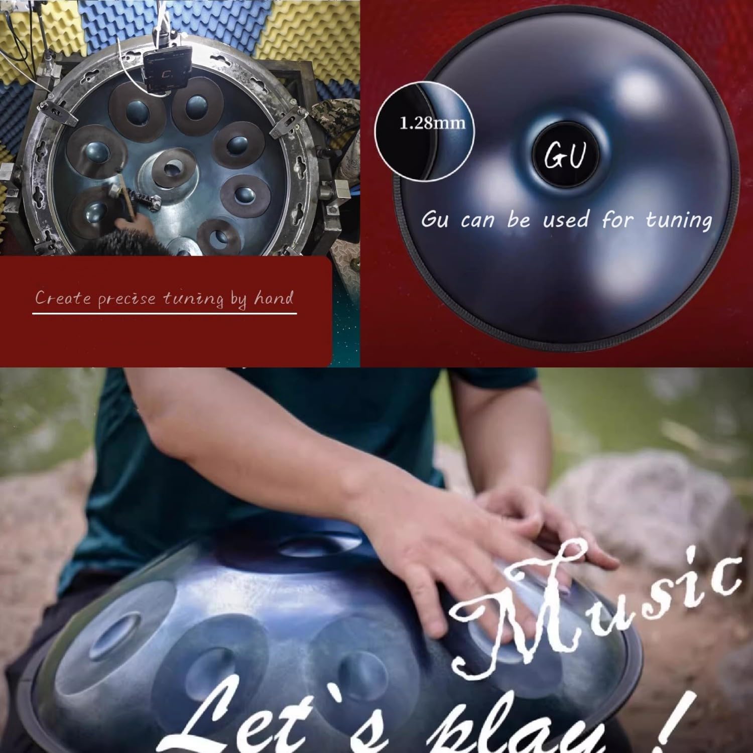440HZ Tambourine drum in 22inch D Minor 9Notes, 10Notes, 12Notes Steel Tongue Hand Pan Drum instrument with Soft HandPan Bag, Mallet,Hand-pan Stand,Dust-free Cloth (Black 10 notes hand pan)