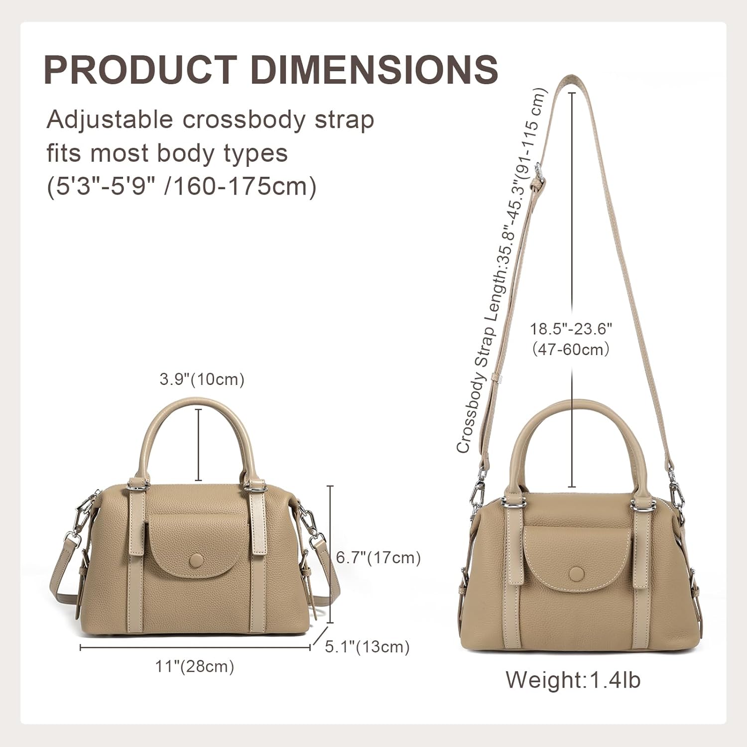 Genuine Leather Handbags for Women, Crossbody Bag Satchel Bag with Adjustable Detachable Strap - Image 5
