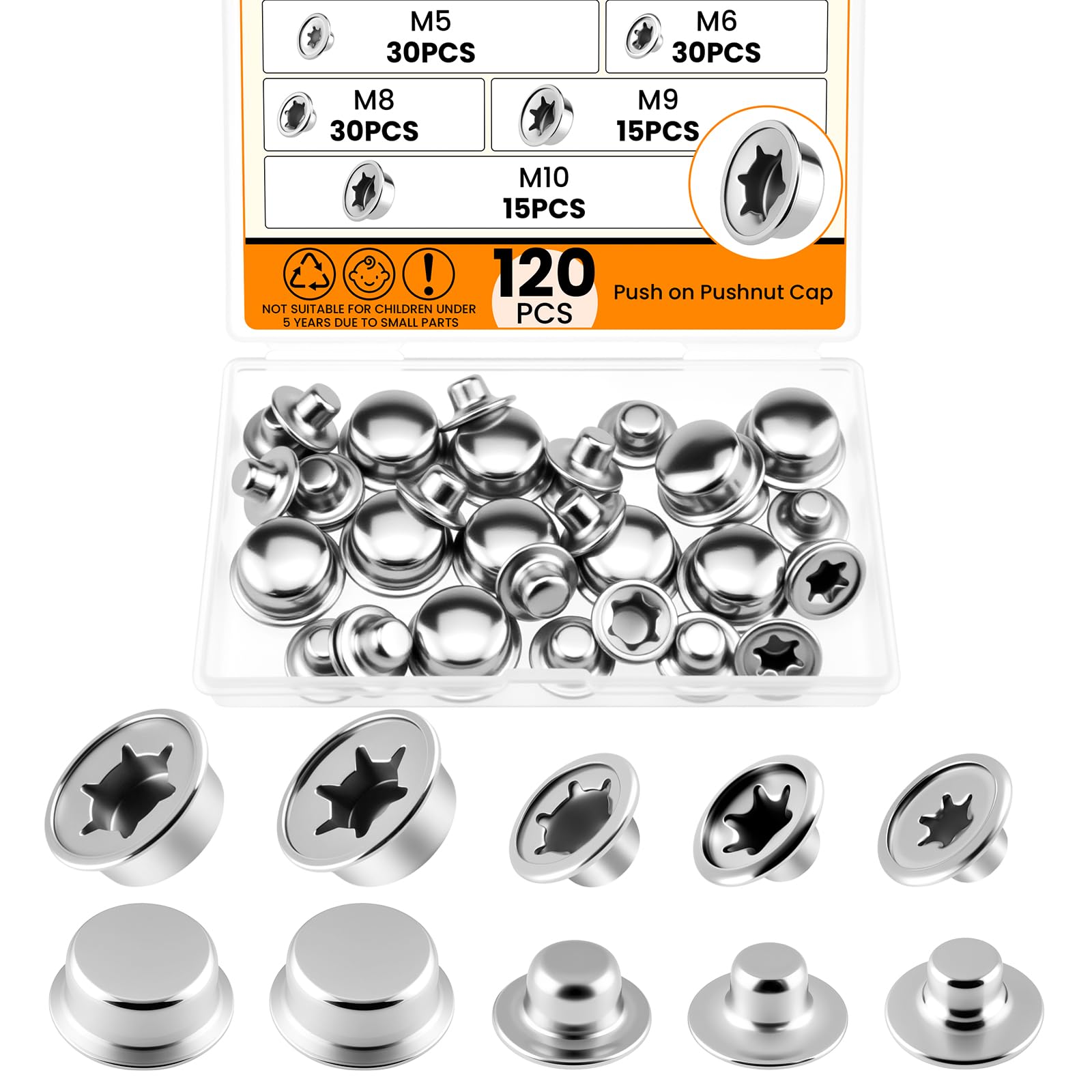 Push Nut Caps - 40 Pack Durable Axle Fasteners -8