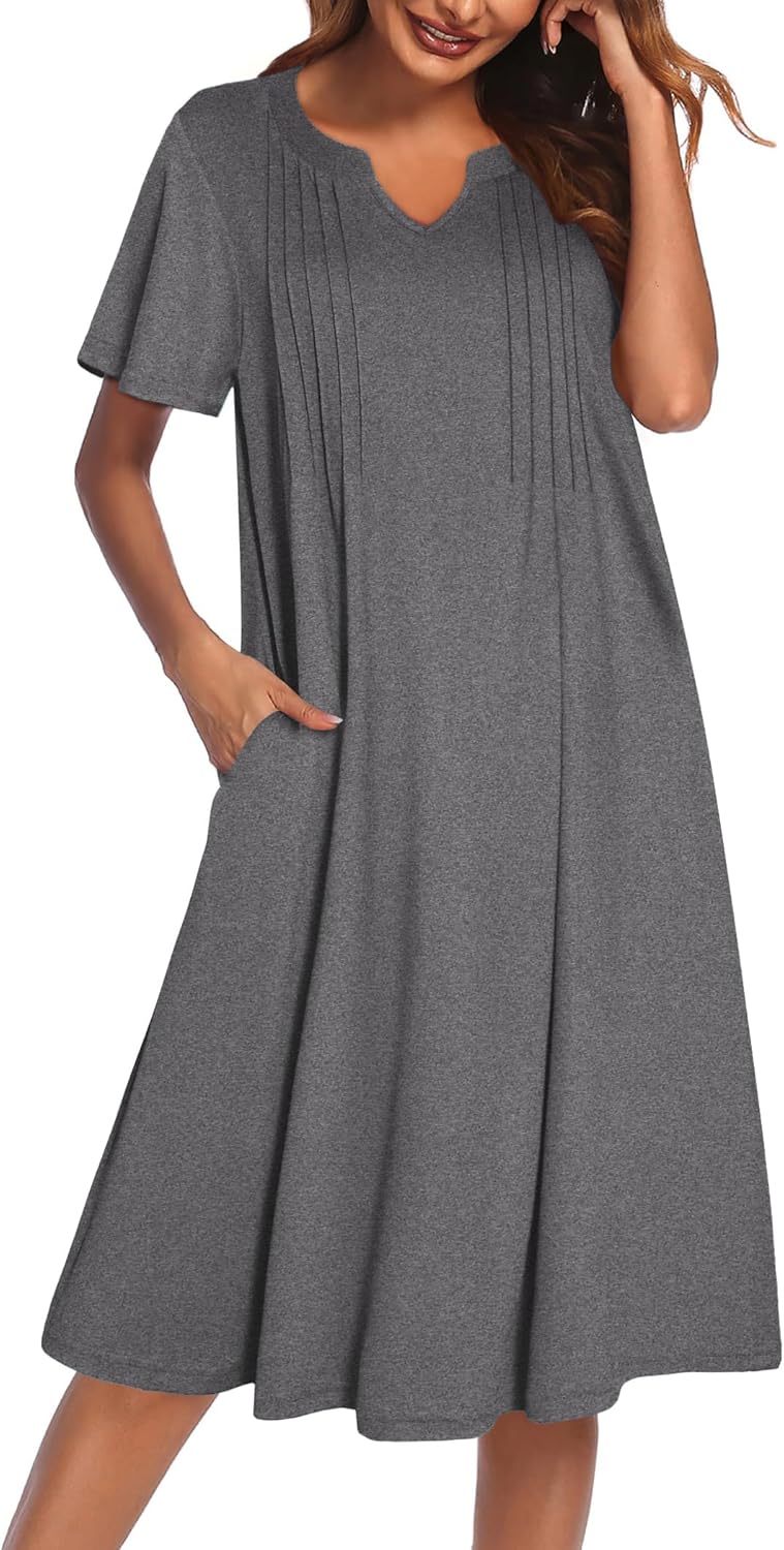 Ekouaer nightgowns for women short sleeve V neck pockets