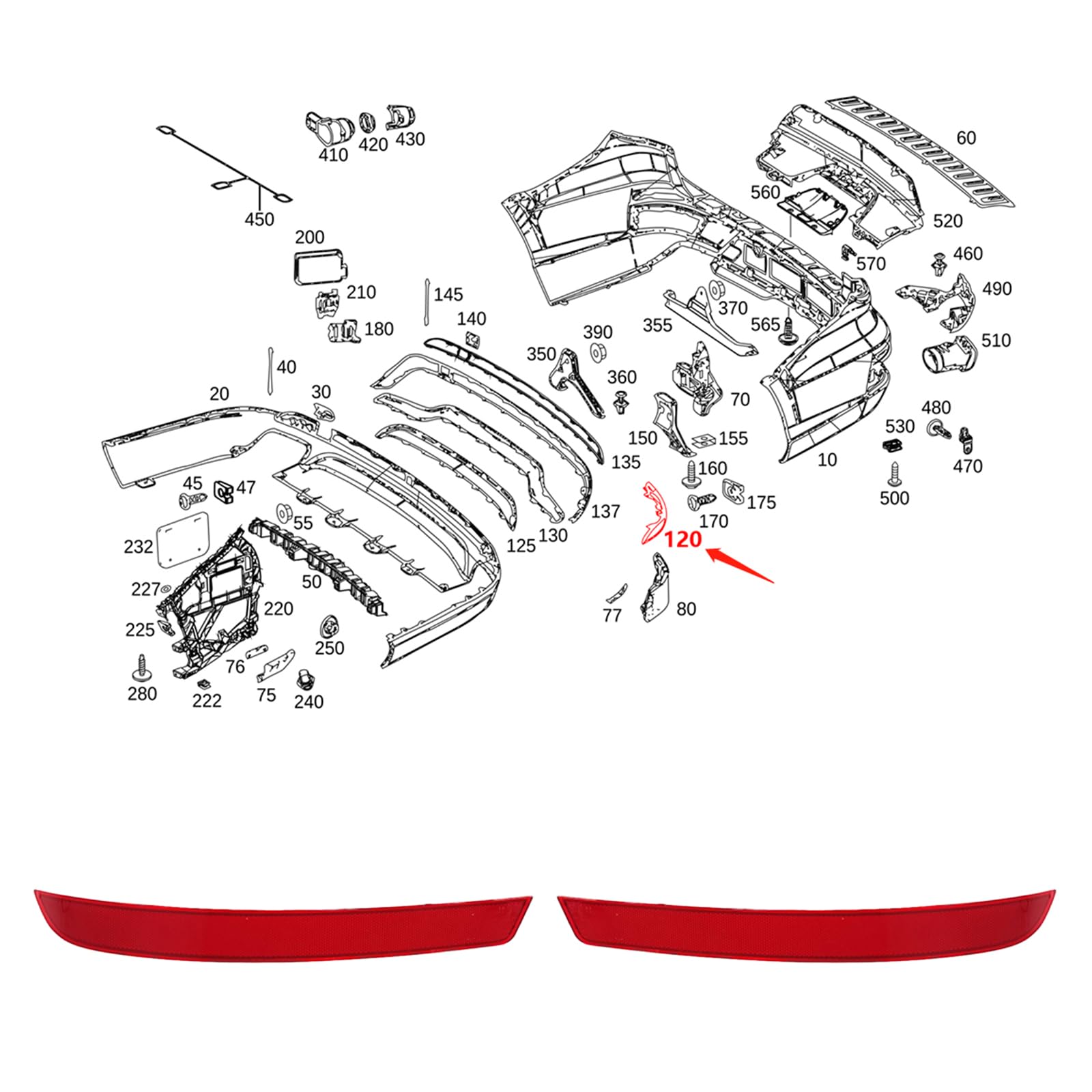 Bomunik Rear Bumper Reflector 2012-2019 For Benz GL320 GL450 GL550 W166 13-16 GL Class Replacement number # 1668200374 (left rear bar reflector)