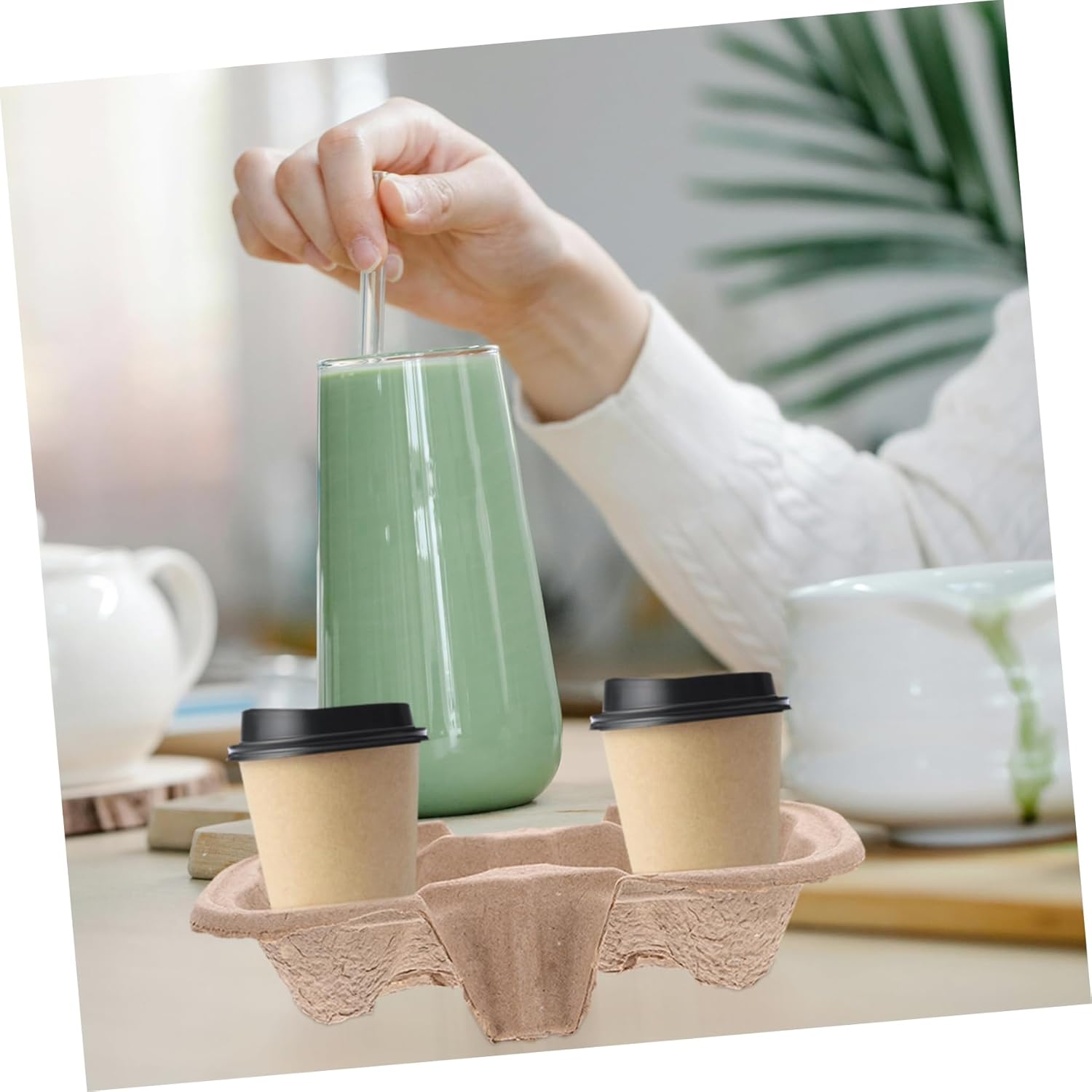 50pcs Tea Packing Tray Portable Takeout Holder Convenient Cup Carrier for Beverages for Picnics Restaurants and Parties Sturdy Stackable Design