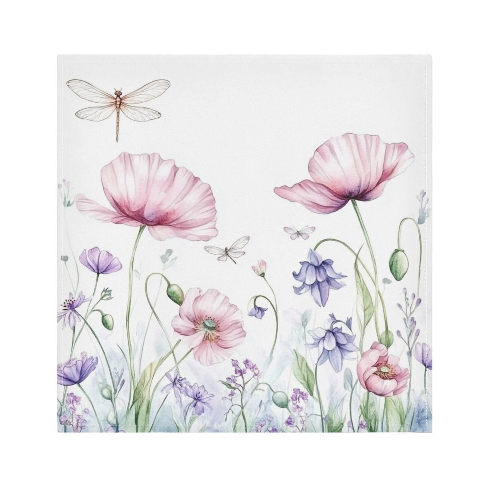 Ttgoth Dragonfly Flower Cloth Napkin Set of 4 Washable & Reusable Dinner Napkins for Dining Table, Banquets, Wedding, Party, 50x50 cm