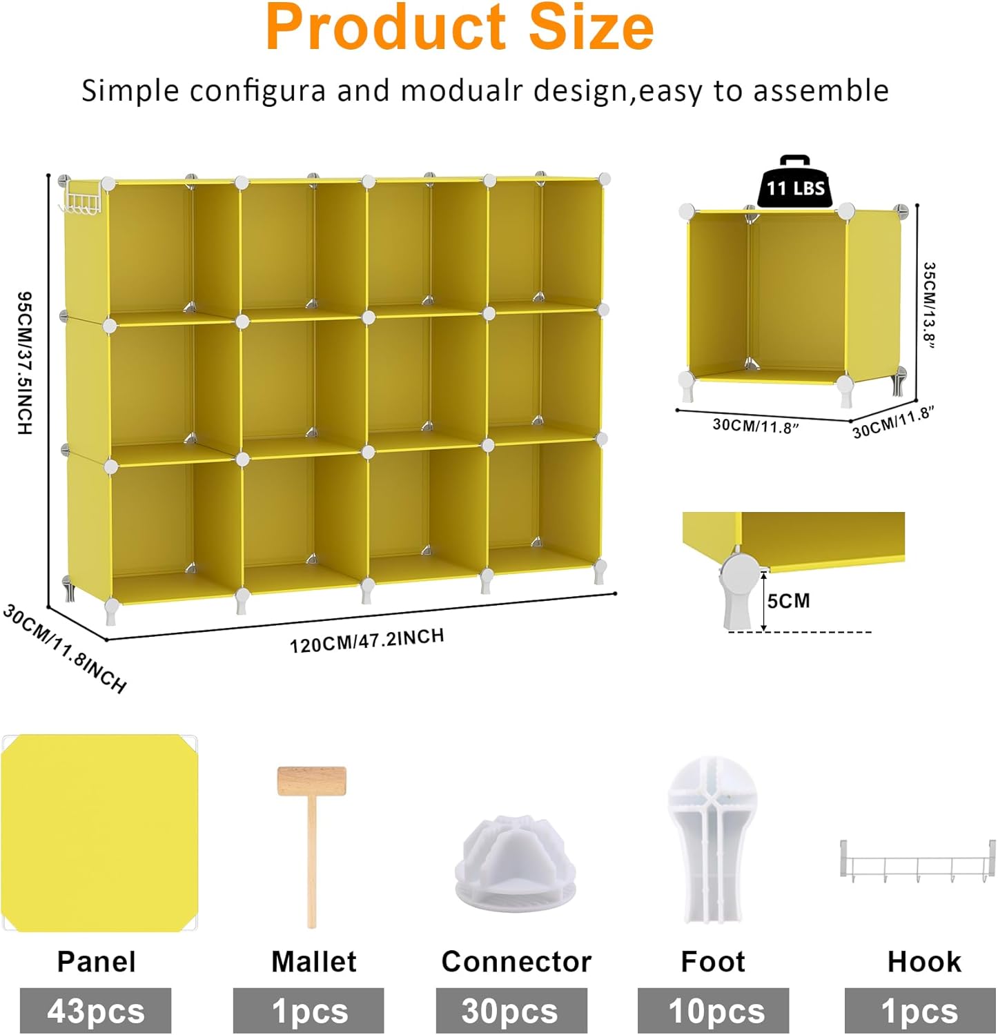 AWTATOS Cube Storage Organizer, Storage Cubes Shelves, 12 Cube Closet Organizers and Storage, DIY Stackable Bookshelf Plastic Clothes Organizer Shelving for Bedroom, Home,Yellow - Image 3