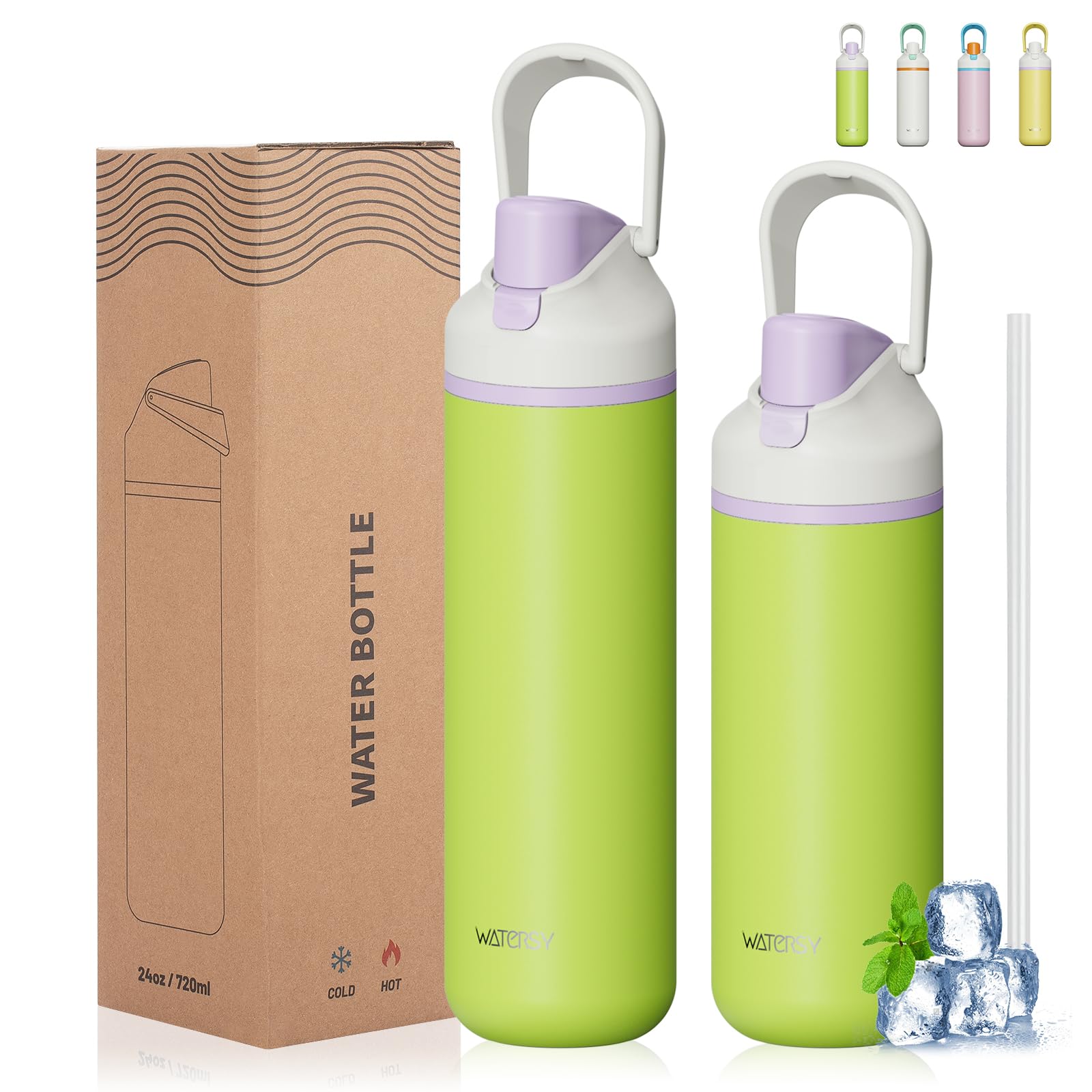WATERSY Insulated Stainless Steel Water Bottles 24oz, Metal Vacuum Flask Water Bottle 720ml with Freesip Spout Leakproof Keep 12 Hours Hot, Sports Bottles BPA Free for Sport, Work, Travel