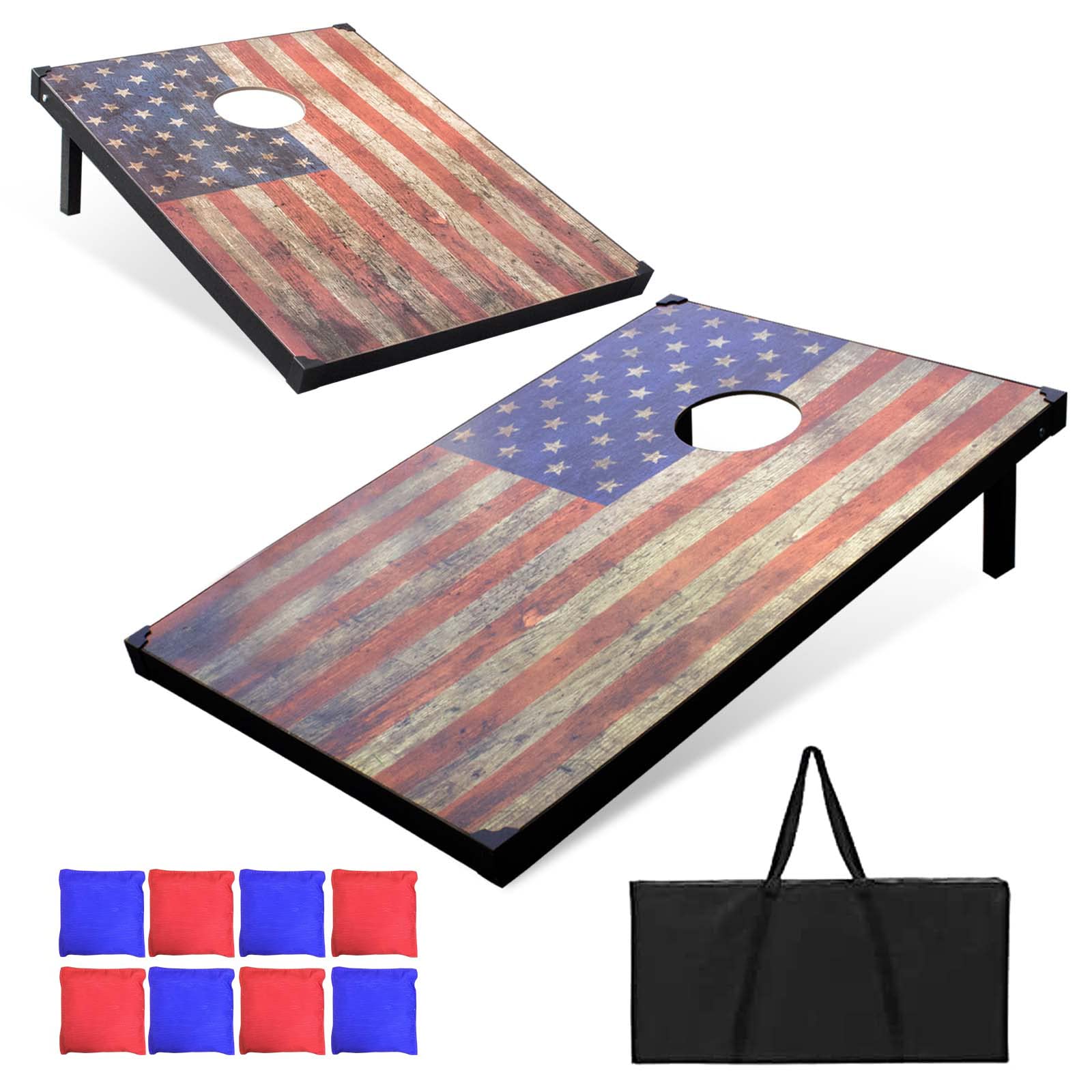 Cornhole Set, MDF Wood Cornhole Boards Games Set, 3x2 Corn Holes Outdoor Game, Corn Hole Game Set Regulation Size Includes 2 Boards, 8 Beans Bags & Case, Perfect for Backyard, Beach, Park