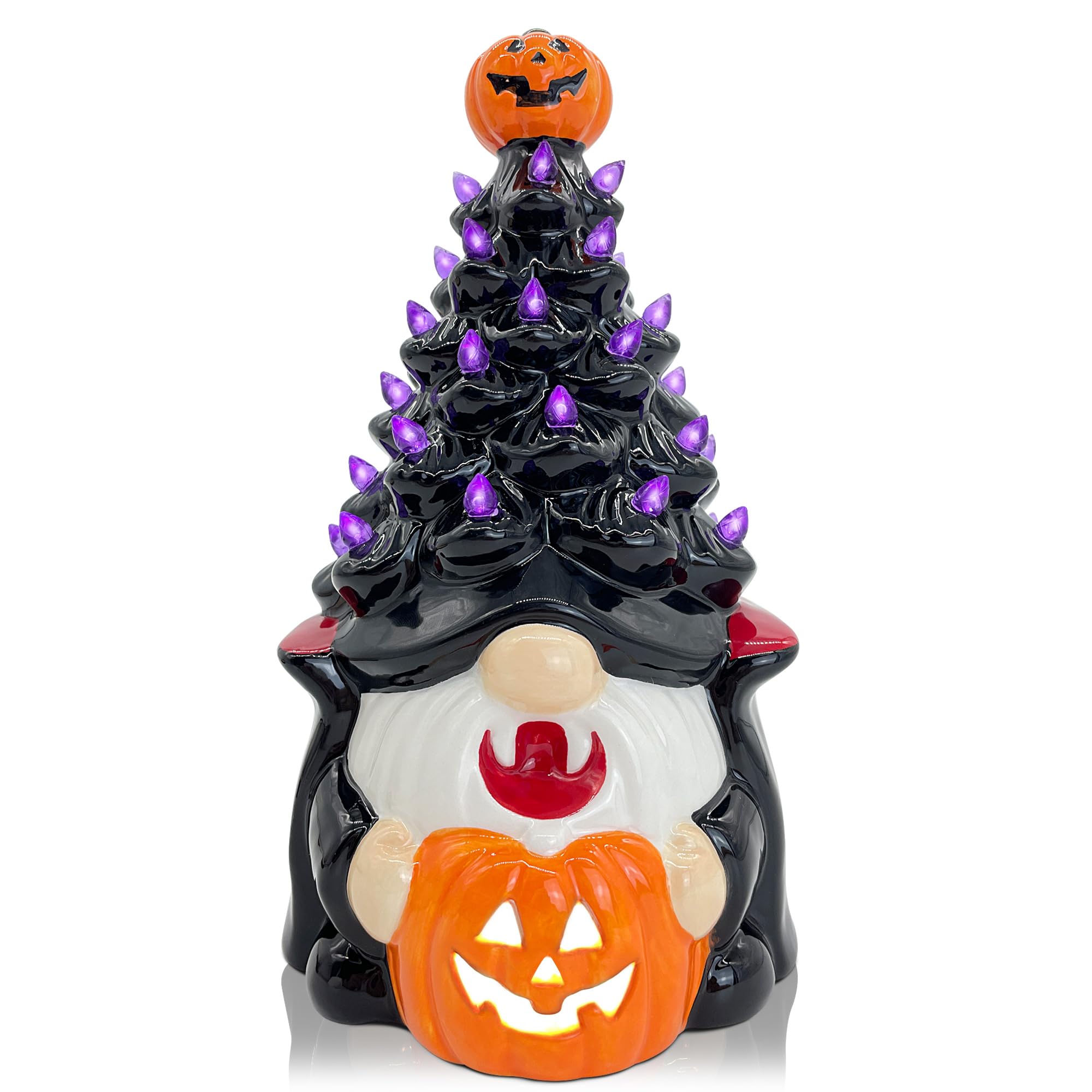 Vampire Halloween Gnome, Light up Halloween Black Ceramic Tree Decorations Indoor Cute Vampire, Vintage Halloween Home Table Decor, Halloween Figurines for Bedroom Night Table, Gnome Gifts