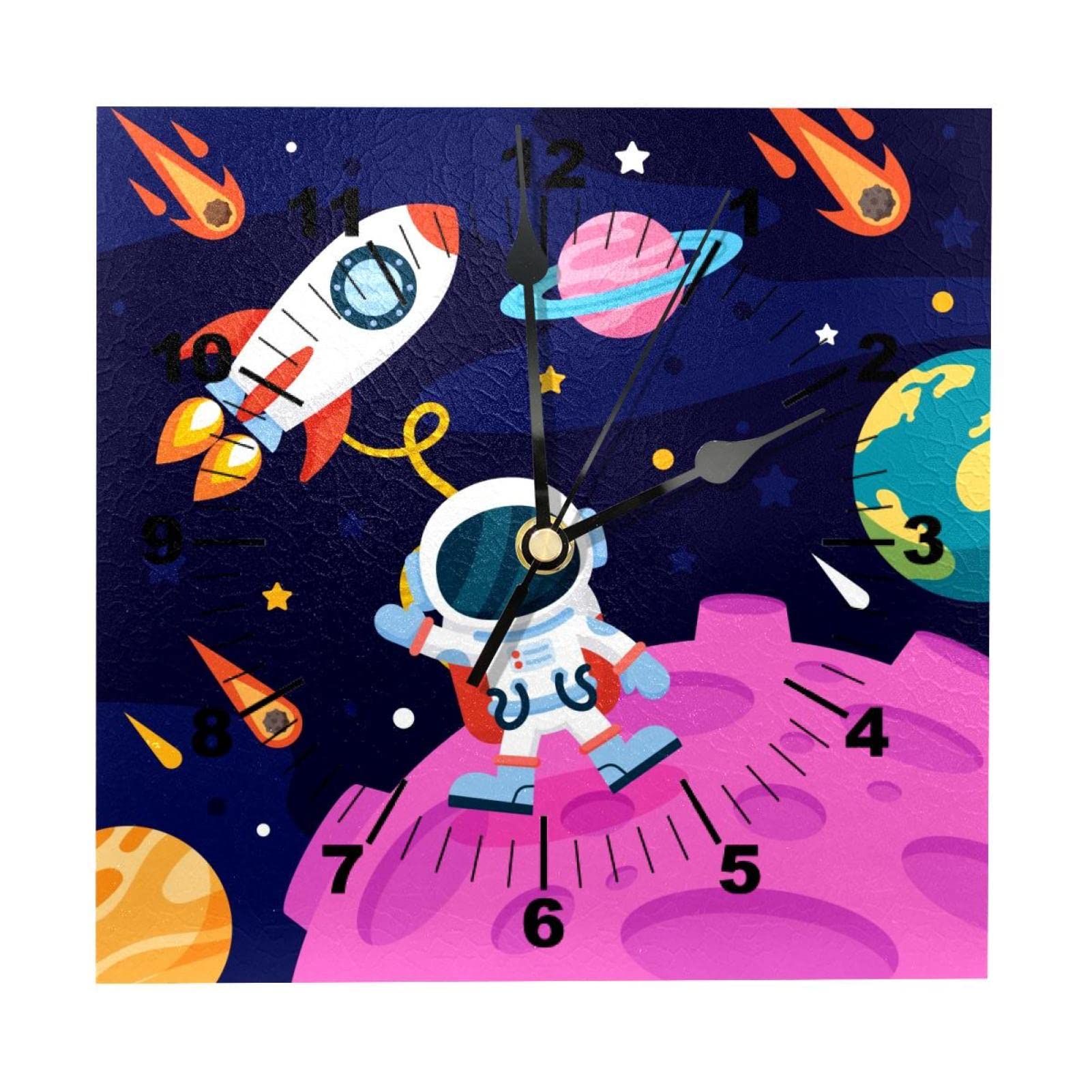 Clocks for Living Room WallSpace Planet Silent Non-Ticking Clock,8 Inch Battery Operated Number Wall Clock for School Office Home Decor