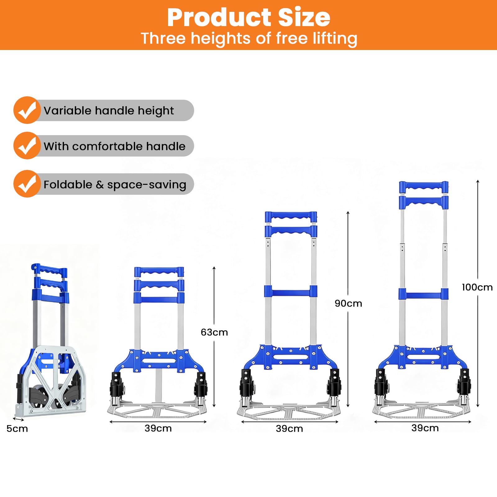 MAXBROTHERS Diable Pliable en Aluminium,avec poignée télescopique et Roue en Caoutchouc rotative à 360, 1 Cordons Extensibles,degrés pour Les Bagages,Shopping,Voyage,déménagement et(TPR-Wheels)