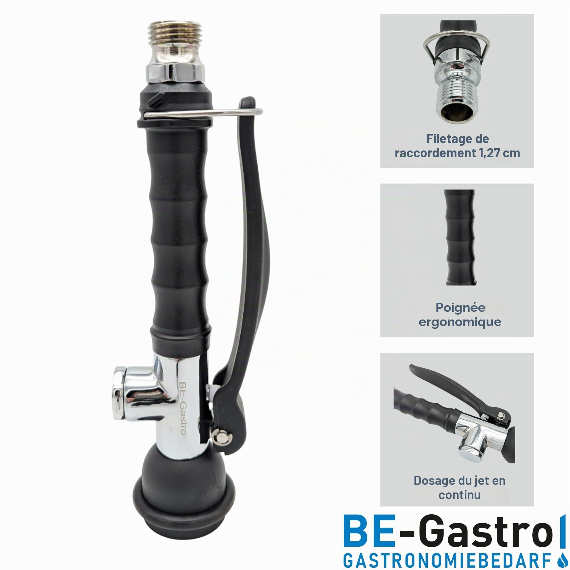 BE-GASTRO® I Profi Gastro Douchette à main ECO-Line avec étrier de blocage | 1/2" Standard AG | Douchette de rechange en acier inoxydable pour douchette de vaisselle/douchette gastronomique