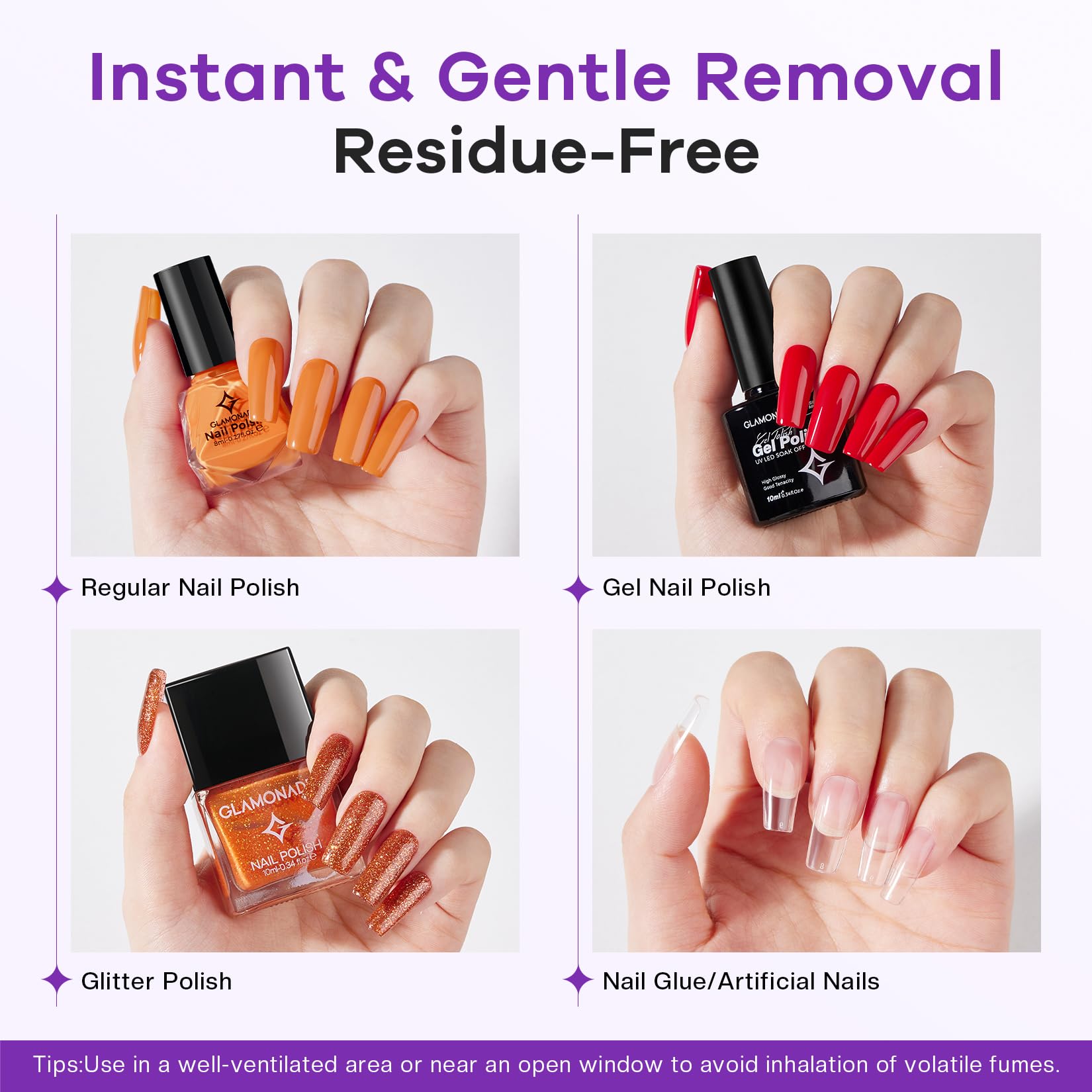 Glamonade Acetone Nail Polish Remover - Fast Gel & Polish Removal -3