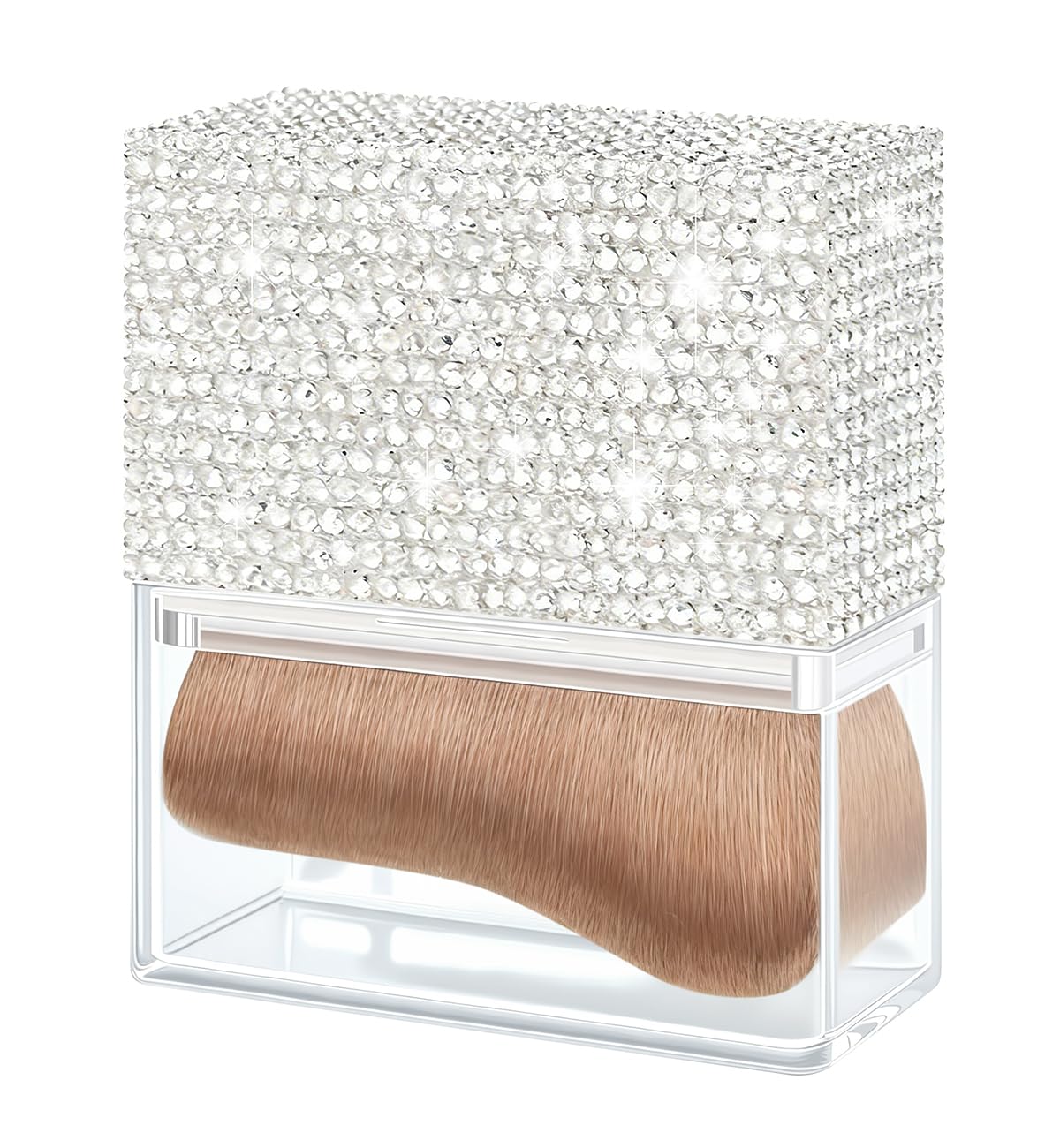 With Lid Self Tanner Brush Square Bling Kabuki Tanning Brush Rhinestones Ultra Dense and Thick Wide-Headed Large Body Makeup Brushes for Flawless Leg Makeup （STSB24-003Cover- white）