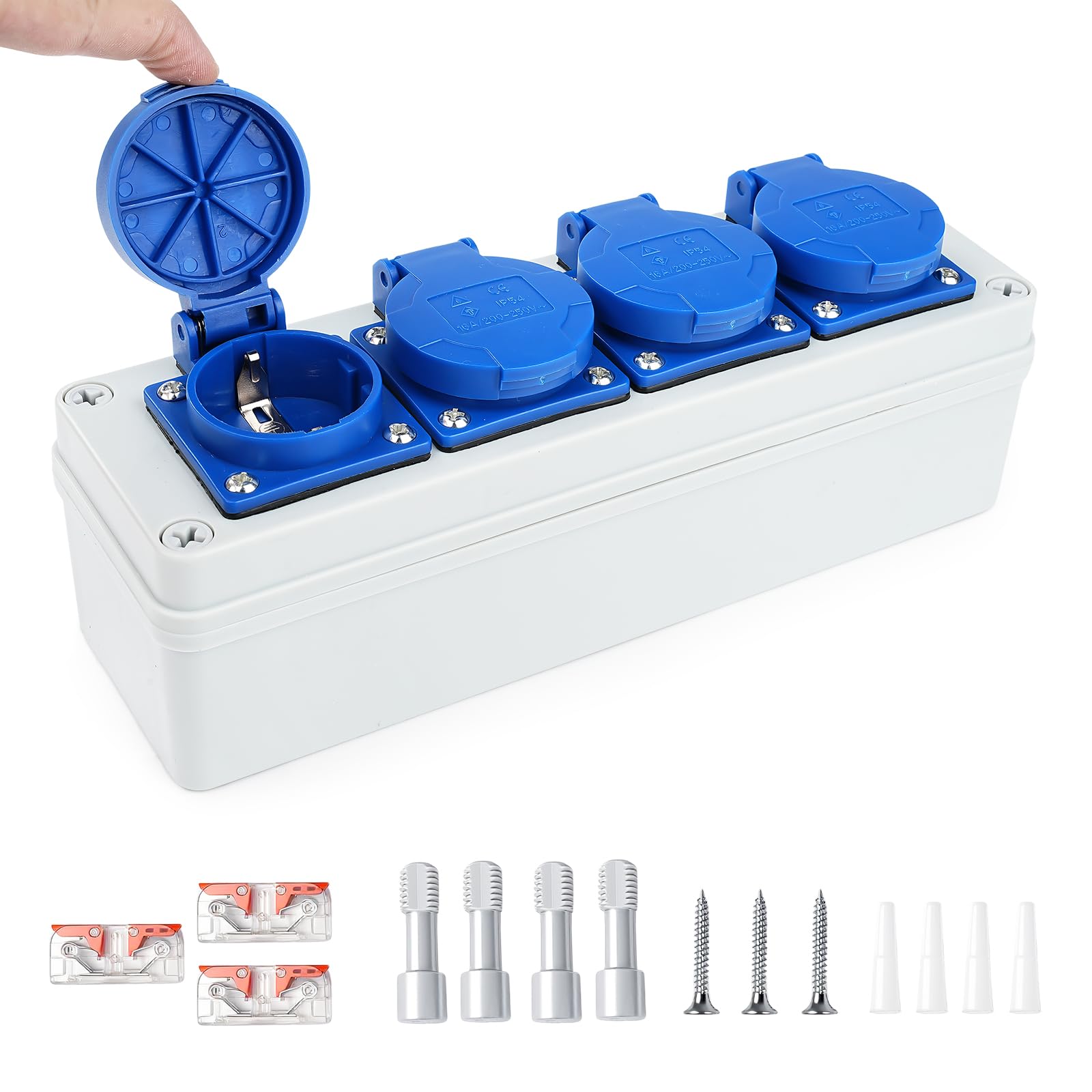 Distributore di corrente da parete con prese Schuko 4 x 220V 16A quadro elettrico da cantiere distributore di corrente costruzione Grado di protezione IP54 per ambienti interni ed esterni