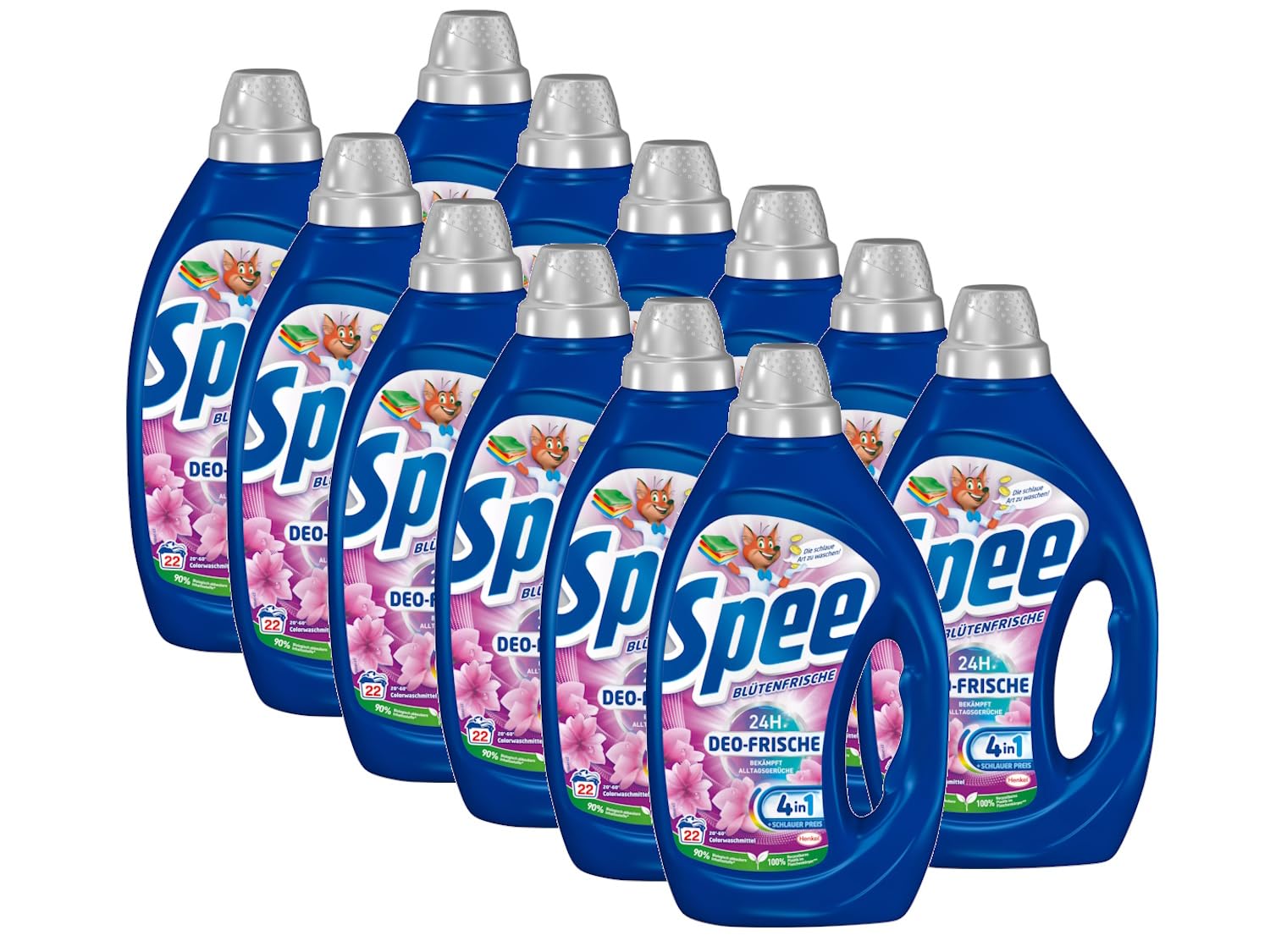 SPEE Deo-Frische Blütenfrische Waschmittel 12x 22 WL (264 Waschladungen), Flüssigwaschmittel mit 4 + 1 Formel bekämpft Alltagsgerüche für 24 h Deo-Frische, Colorwaschmittel für Temperaturen ab 20°C