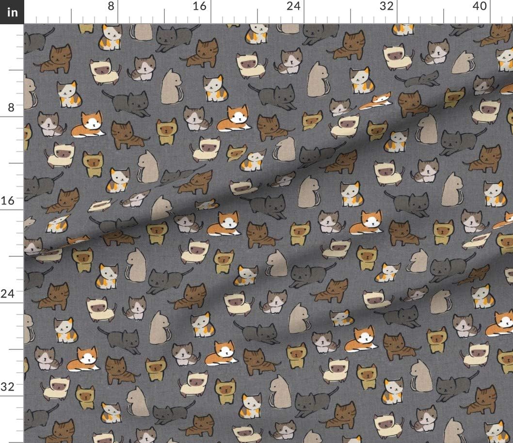 Spoonflower Fabric - Cute Kittens Cat Breeds Faux Woven Look Rescue Cats Siamese Calico Printed on Petal Signature Cotton Fabric by The Yard - Sewing Quilting Apparel Crafts Decor