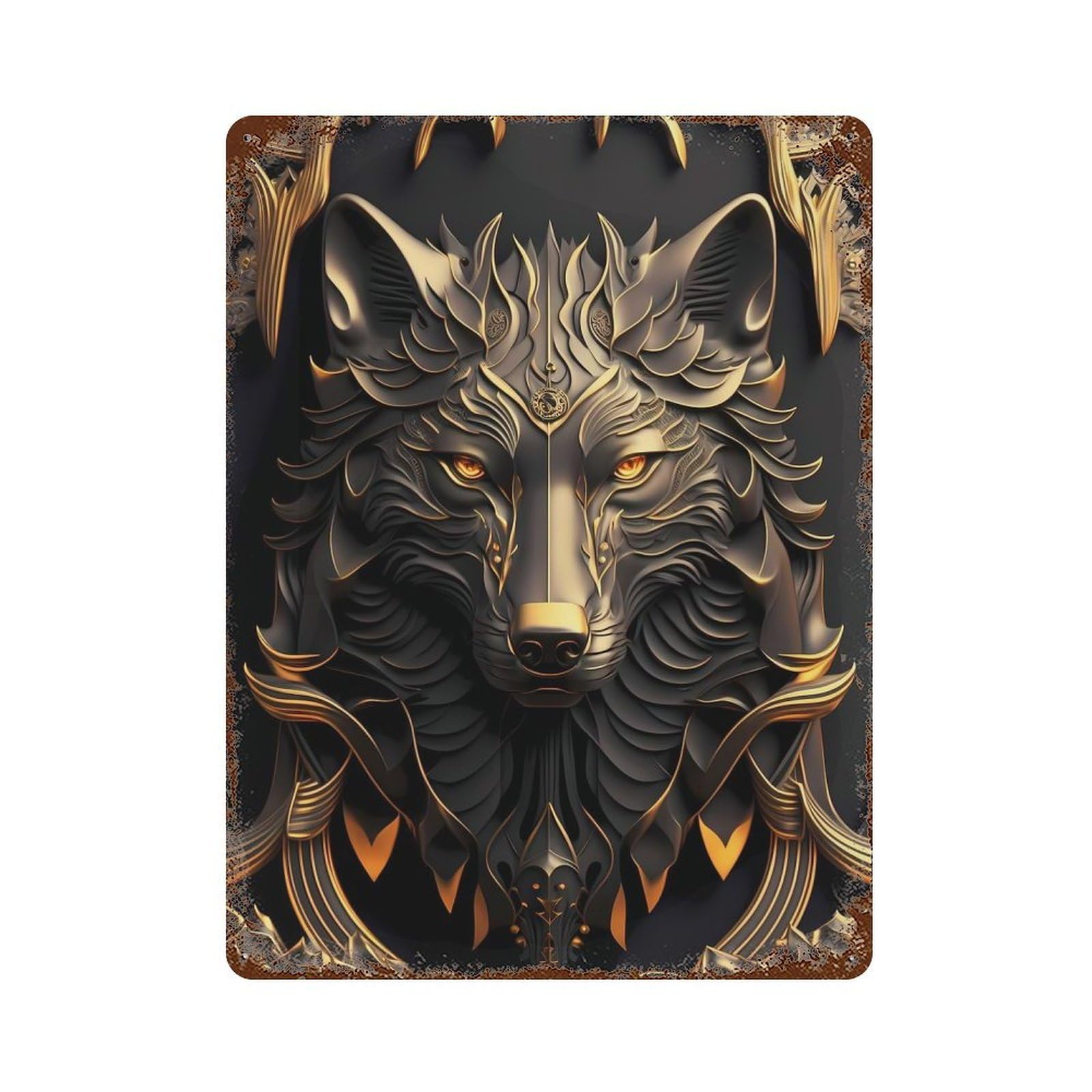 Majestic Wolf Sentinel 15.7"x11.8" Vintage Rust Metal Sign, Decorative Metal Wall Art for Bistro, Counter And Cafe Decor