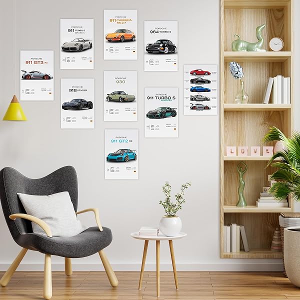 Komergave 9 Stück Auto Poster Supercar Car Poster Leinwand Stoff Wandkunst Sportwagen Motiv für Wanddekoration, Vintage Bilder im Retro Look für Jungen Männer Autoliebhaber Büro Schlafzimmer Garage - 4