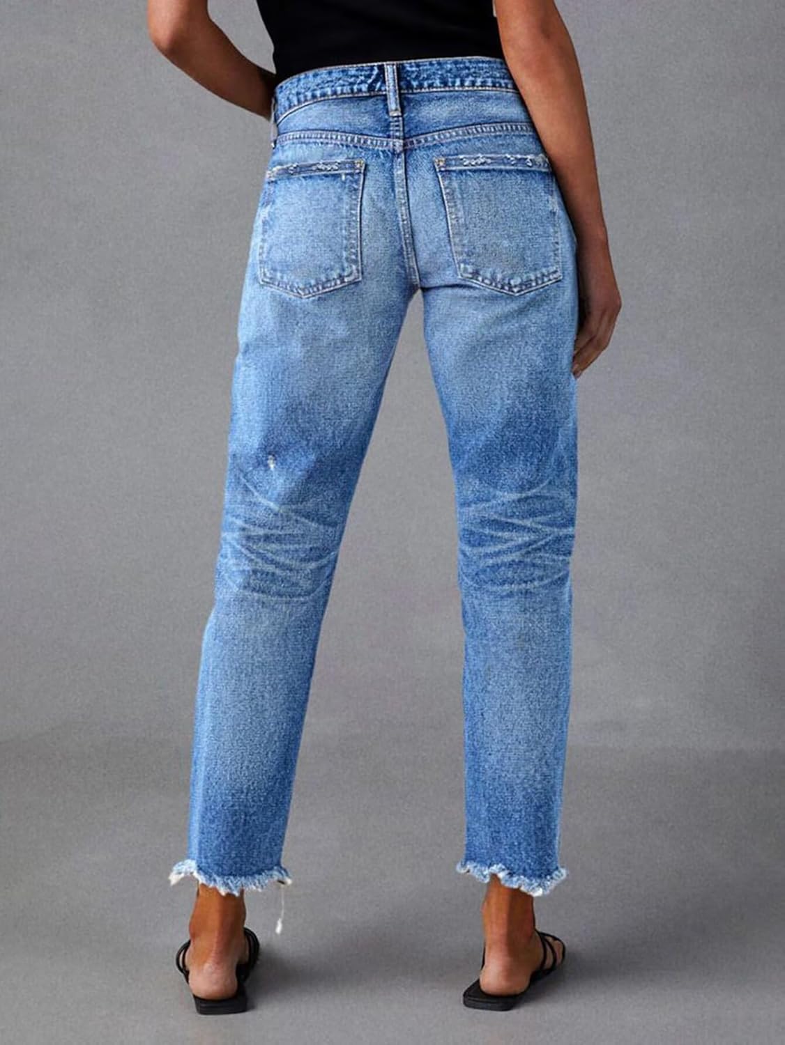 Flamingals Skinny Leg Cropped Jeans for Women Mid Rise Stretchy Ripped Raw Hem Distressed Ankle Jeans Casual Denim Pants
