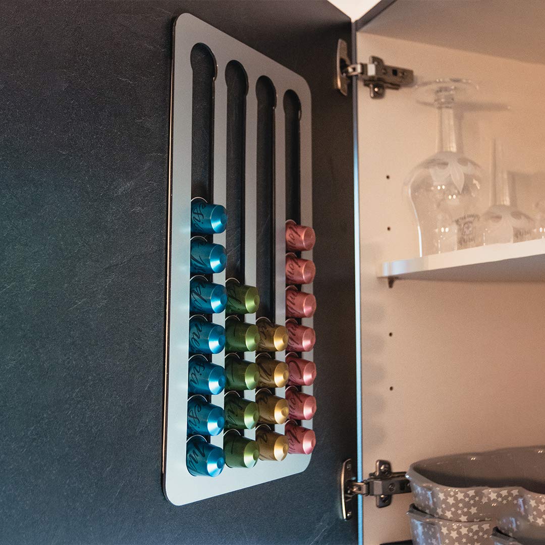 PODY® • Supporto, organizzazione per capsule, cialde di caffè • adesivo • compatibile con Nespresso Classic • alluminio composito argento