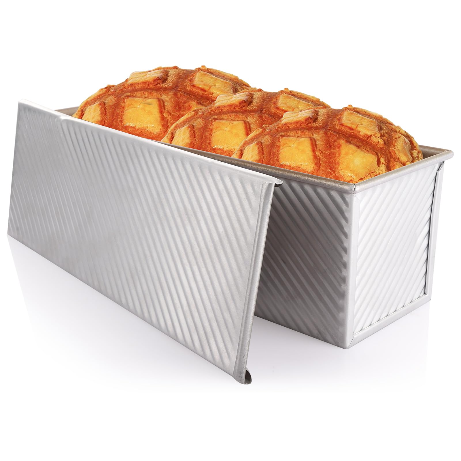 VIDETOL Large Pullman Loaf Tin with Lid, 1200g / 2.6lb Dough Non Stick Loaf Tins for Baking, Aluminum Alloy Bread Tin Loaf Pan for Oven Baking