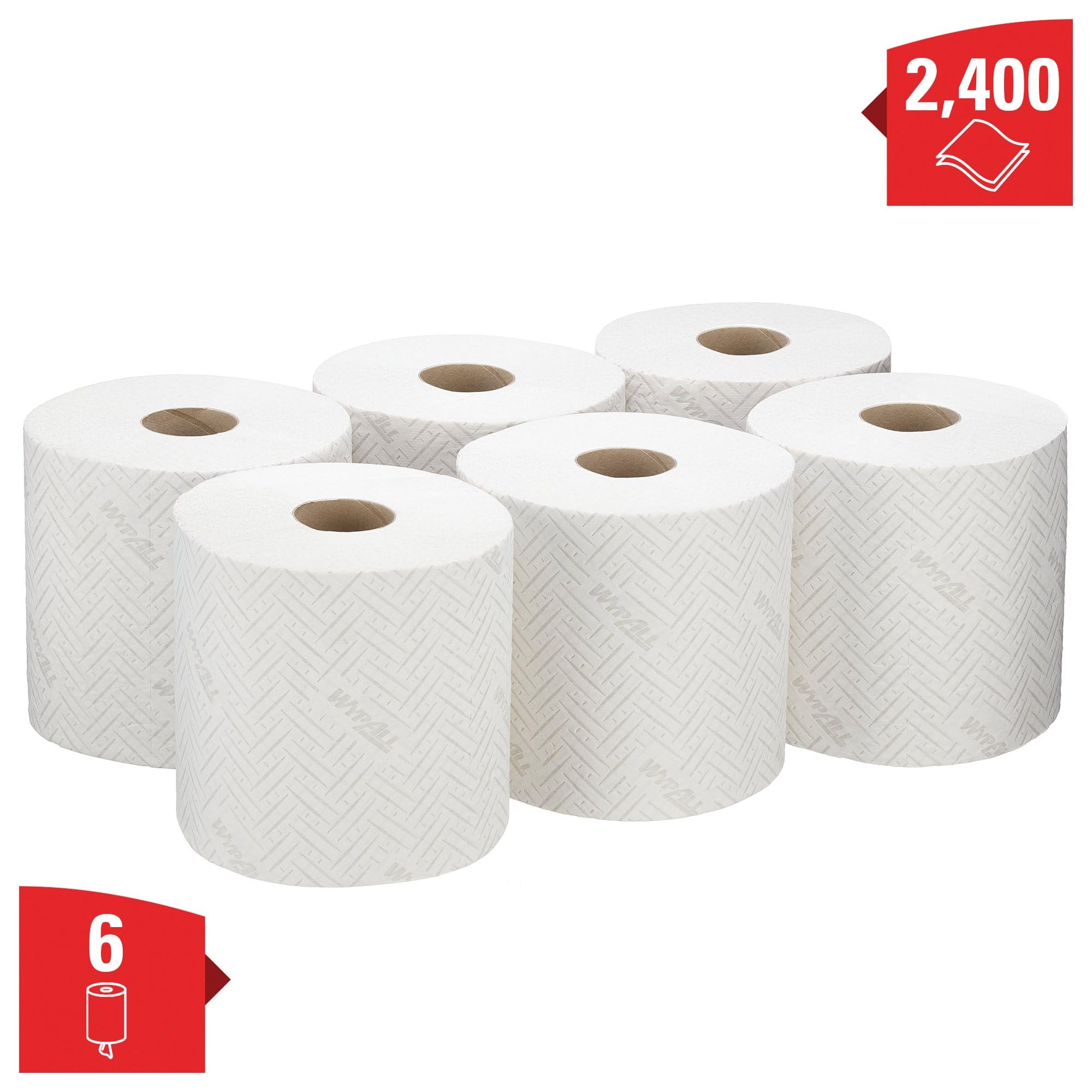 Panno in Carta per la Pulizia e la Manutenzione Wypall L20 7278 - Rotoli a Erogazione Centrale a 2 Veli - 6 Rotoli X 400 Panni in Carta Bianchi (Totale 2.400)