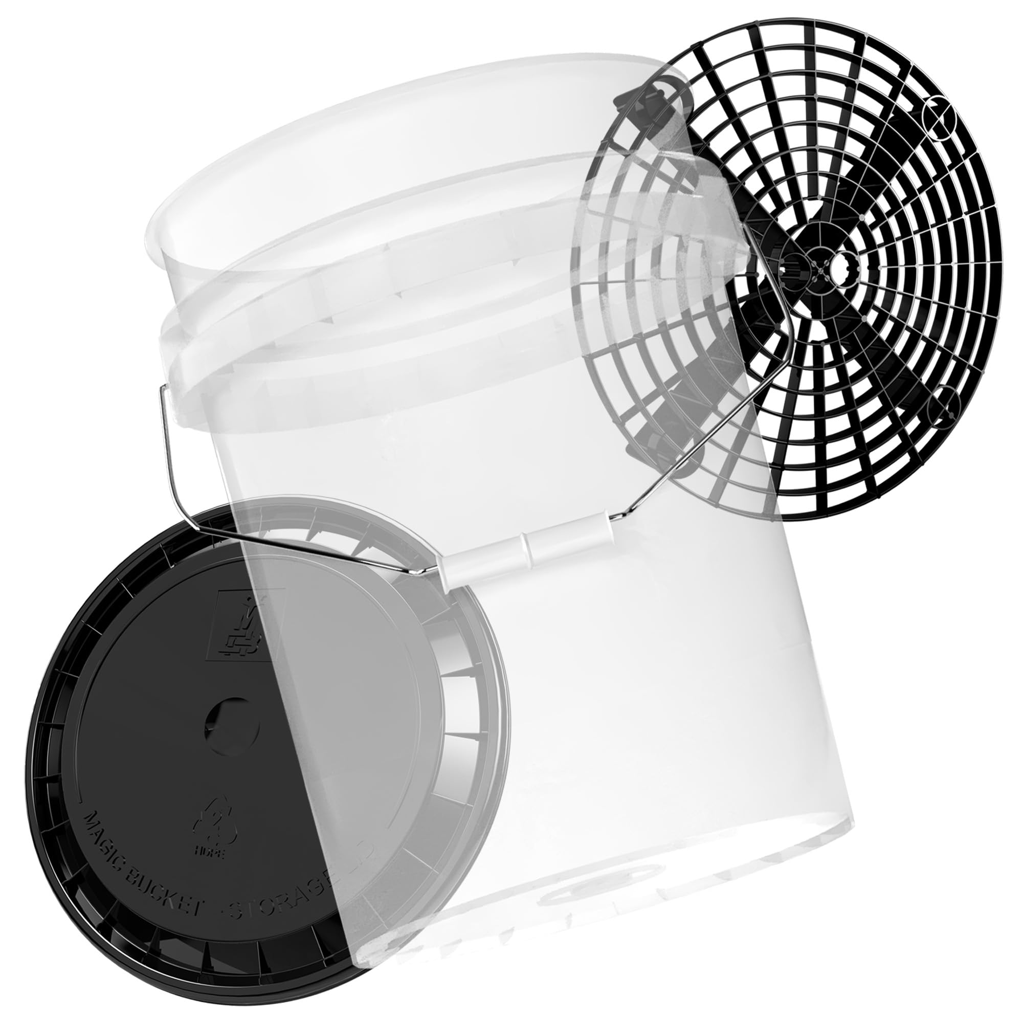 Auto Wascheimer Set mit Sieb und Deckel | Magic Bucket 19l Autowascheimer Transparent mit Gitter zur Schmutzfilterung | Eimer für die Autowäsche | Auto Putzeimer