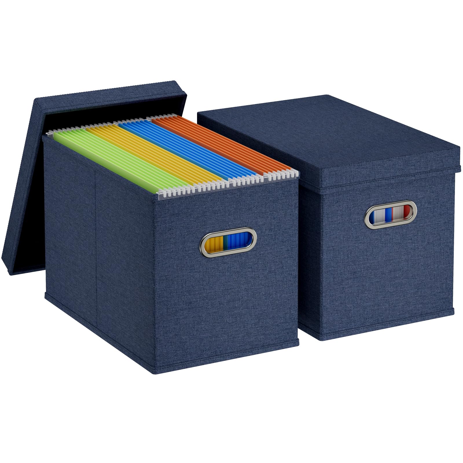 Lifewit A4 File Organiser Box with Lids, Portable Document Storage Box with Plastic Slide, Hanging File Folder Organizer for School Home Office Supplies, Decorative Folders Storage, Dark Blue, 2 Pack
