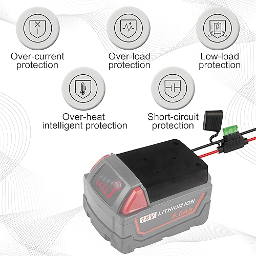 Miniatura 5 de HQRP Adaptador de batería con fusible e interruptor, adaptador de rueda eléctrica compatible con batería de iones de litio Milwaukee M18 de 18 V,