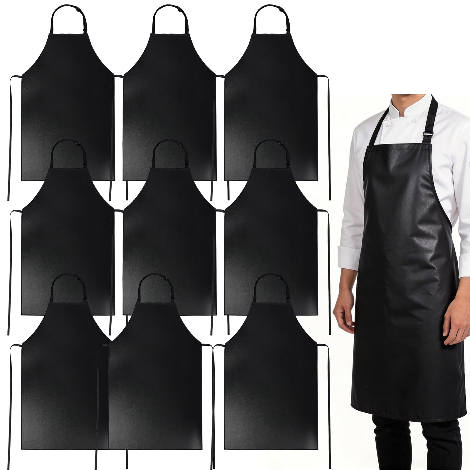 10 unidades Delantal de cuero de goma impermeable, delantal de limpieza ajustable 43.7 pulgadas largo delantales para cocinar, trabajar y asar para lavado de platos en el hogar