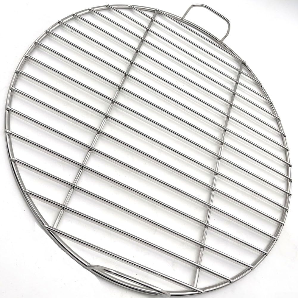 Rejilla redonda de acero inoxidable con asa, rejilla de cocción de 45 cm de diámetro para parrillas Weber 7432 y 57 cm, pieza de repuesto para barbacoa fácil de limpiar (45 cm)
