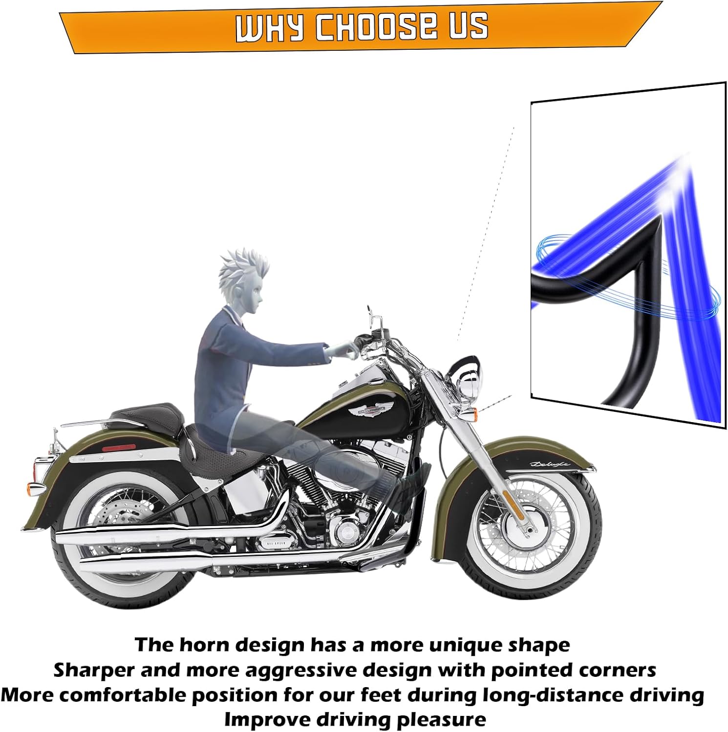 Crash Bar Engine Guard Highway Freeway Bar for Harley Softail Fat boy Fat Bob Heritage Low Rider Breakout Street Bob Deluxe Models (Softail 2018-up, Black-Mustache Style)