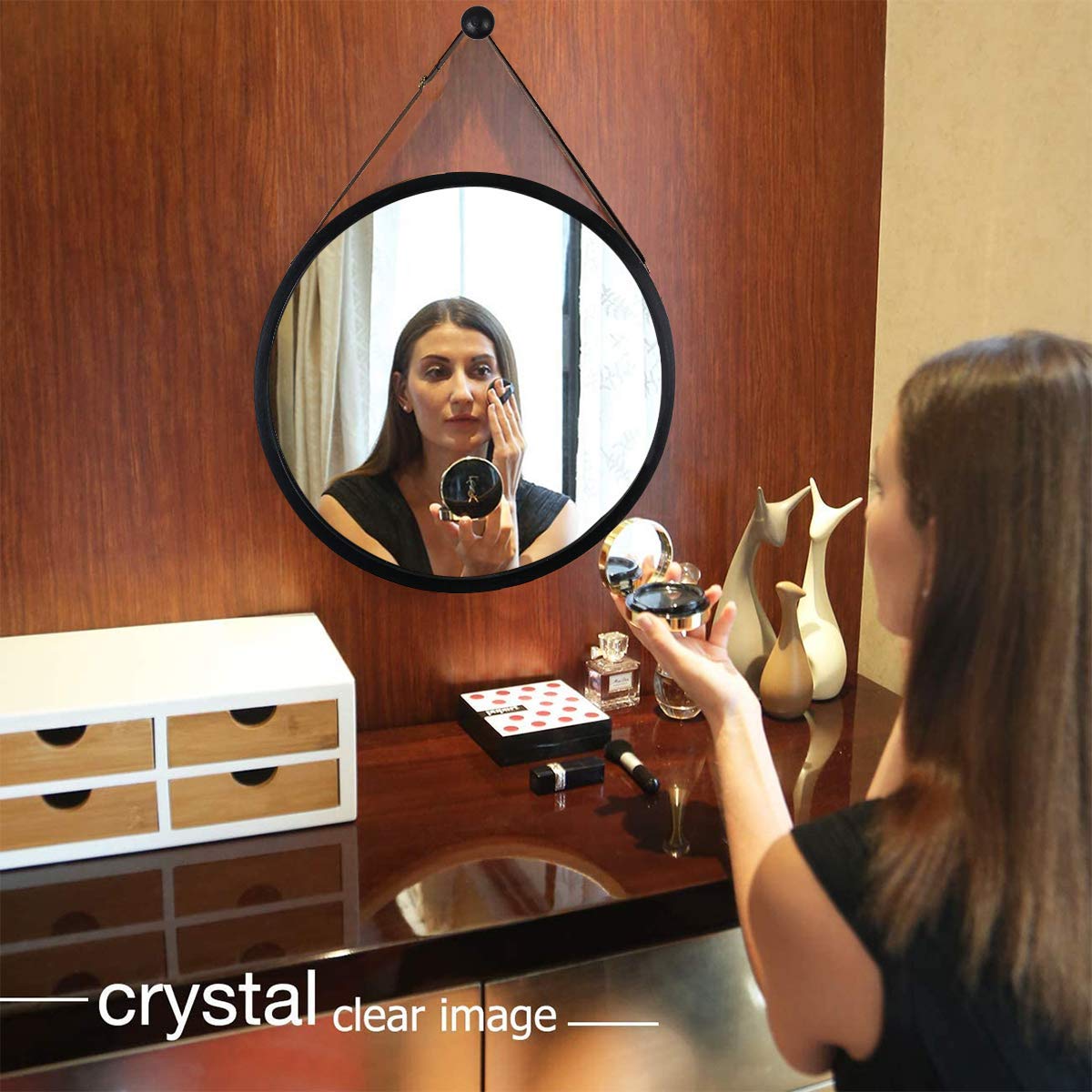 Round Wall Mirror Black Circle 18 Inch Mirror Bamboo Frame with