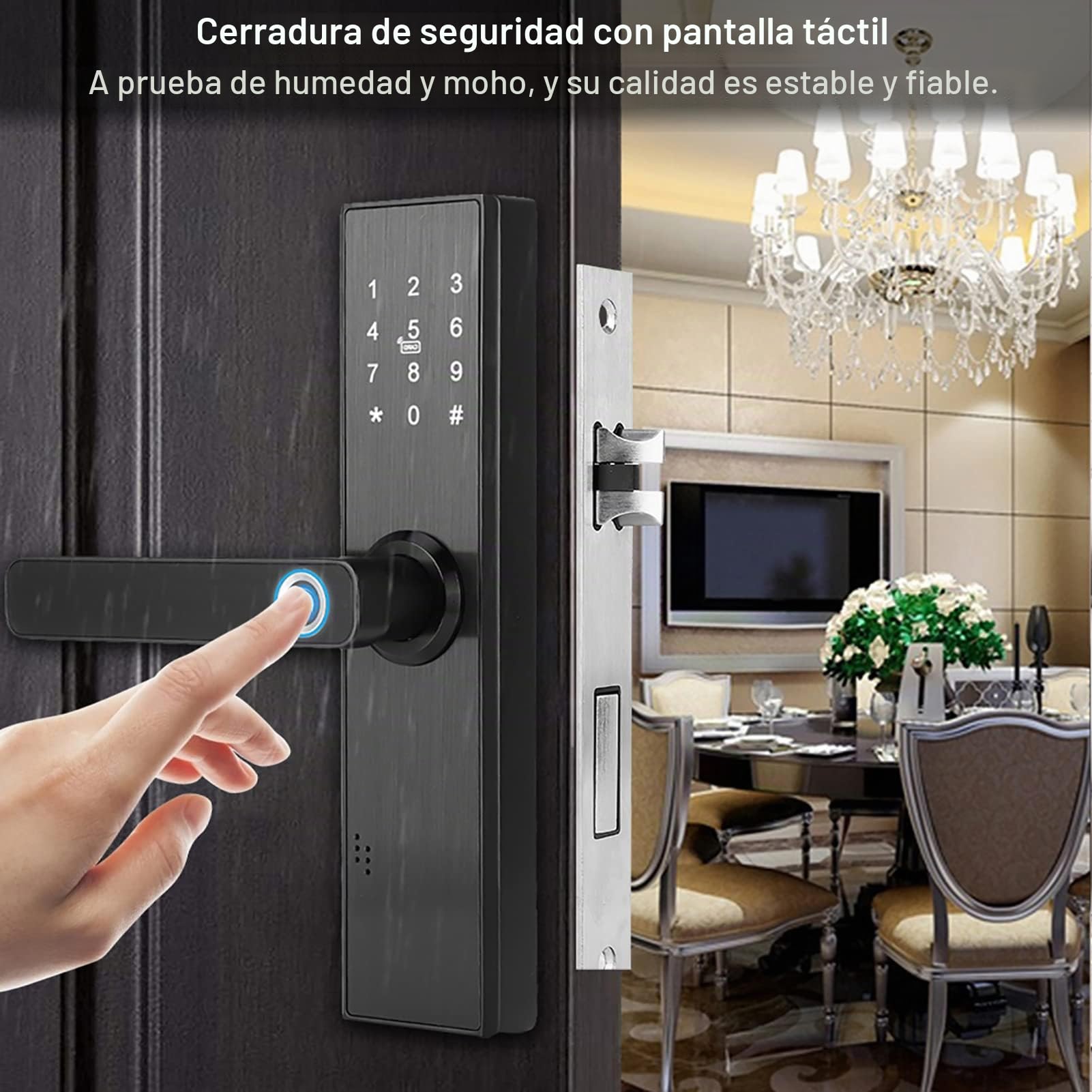 Cerradura de puerta de huellas dactilares, cerradura electrónica inteligente WiFi, cerradura de puerta de entrada inteligente con huella digital y cerradura de puerta