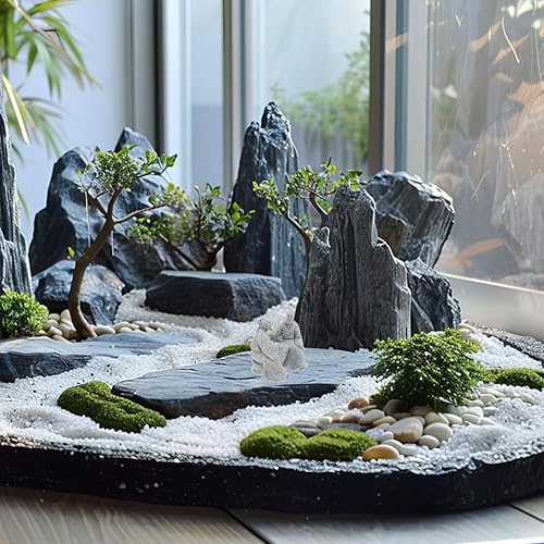 Miniatura 5 de Housoutil 2 figuras en miniatura de piedra arenisca, ancianos chinos antiguos jugando al ajedrez, decoración asiática, accesorios de jardín, adorno