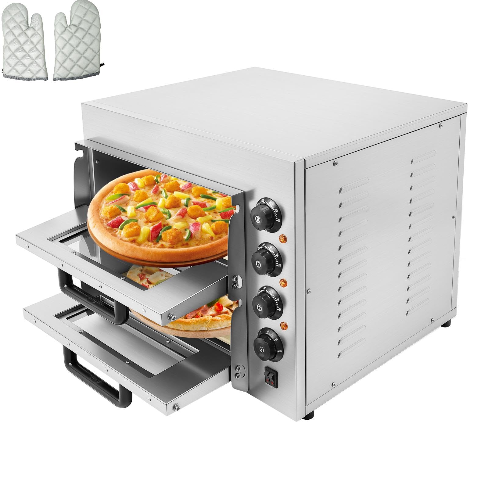 Forno elettrico per pizza a doppio bastone commerciale, 3000 W, 2 x 20 l, in acciaio inox, con timer e illuminazione, per ristorante, panetteria, casa