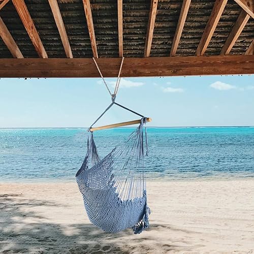 Miniatura 52 de Chihee Silla de hamaca súper grande, sillas colgantes de cuerda de algodón hilado suave, plegable y resistente, barra separadora de metal, asiento