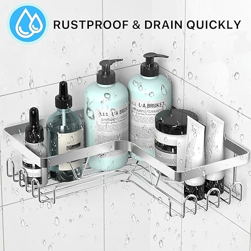 Miniatura 4 de KEGII Organizador de ducha esquinero, organizador de ducha de acero inoxidable, estante de ducha sin perforaciones, estante de ducha adhesivo