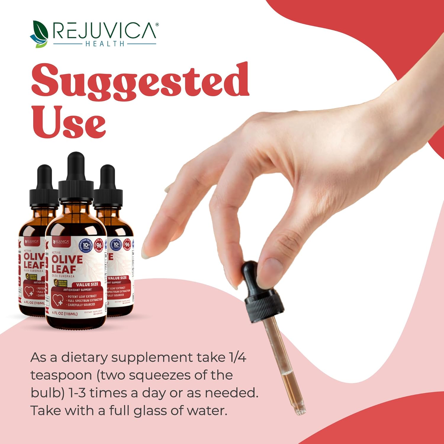 Rejuvica Health Active Olive Leaf 4oz XL Super Size Tincture - Advanced Olive Leaf Liquid Extract - Naturally Occurring Oleuropein - Immune & Heart Support Drops - Image 4