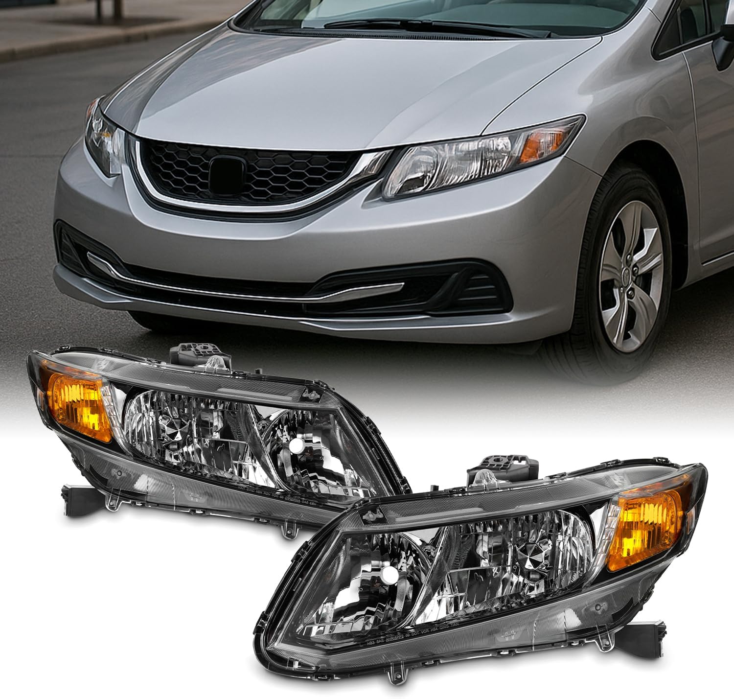 AKKON - Fits 2012 2013 2014 2015 Civic Sedan Coupe Halogen Type Chrome Headlights Left Driver Side