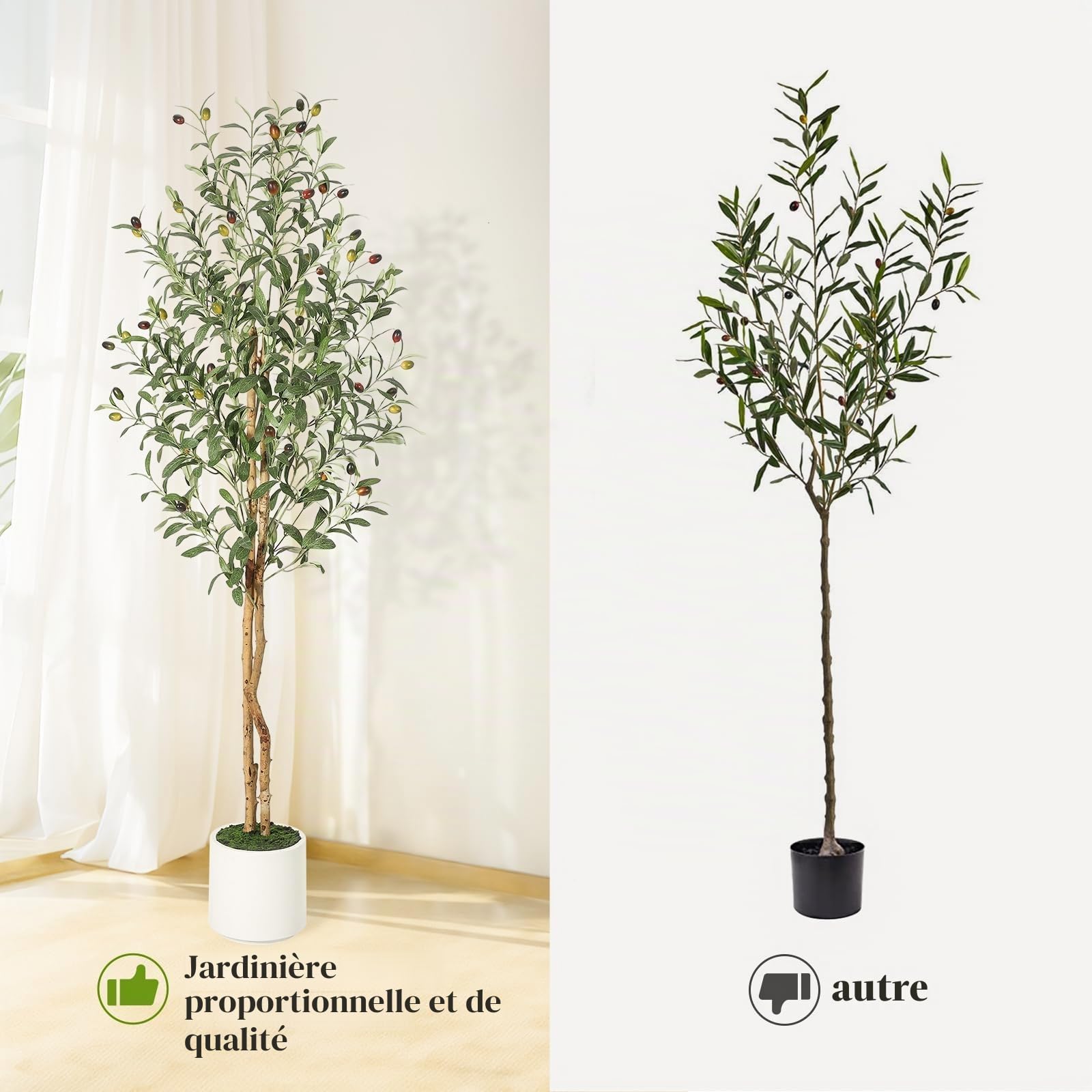 Garvee Olivier Artificiel Réalistes 180cm, Arbre Artificiel d'Extérieur avec Pot, Arbre Artificiel Résistant aux UV pour Jardin Balcon Maison