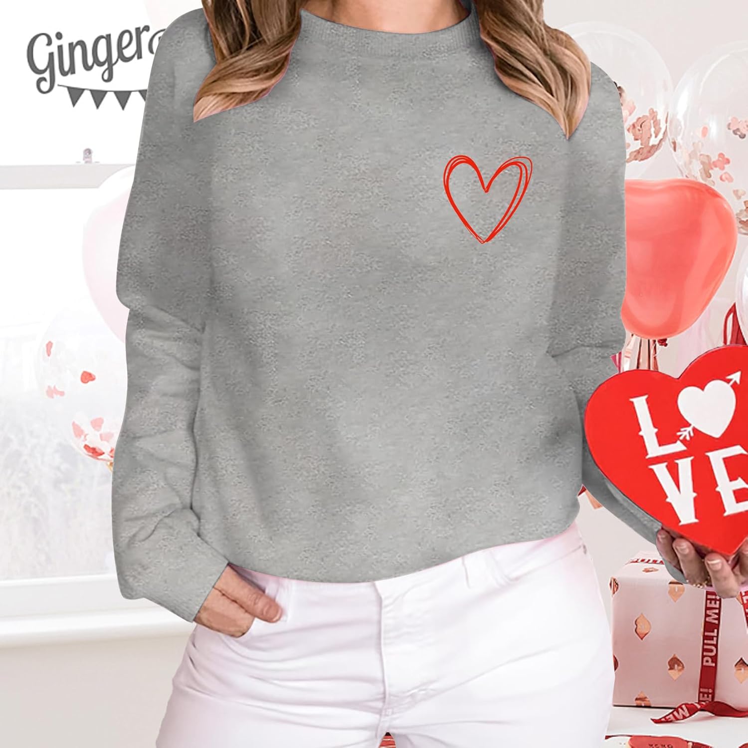 Women Valentines Sweatshirt Love Heart Graphic Print Shirts Valentine’s Day Shirt Vintage Pullover Tops - Image 5