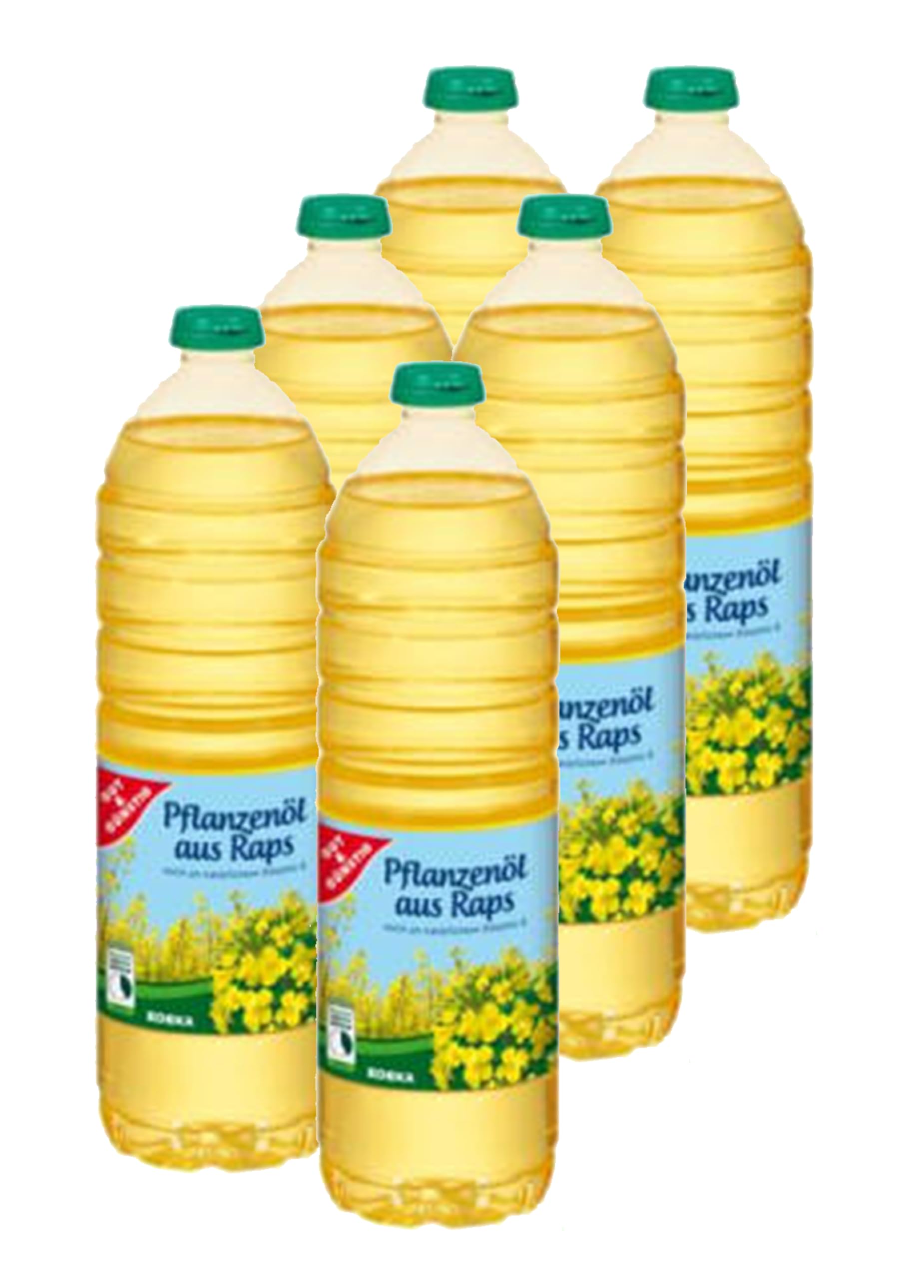 Rapsöl 6 x 1 Liter Speiseöl aus Raps zum Kochen, Braten, Frittieren & Backen 6er Pack Gut und Günstig Rapsöl Pflanzenöl 6 L