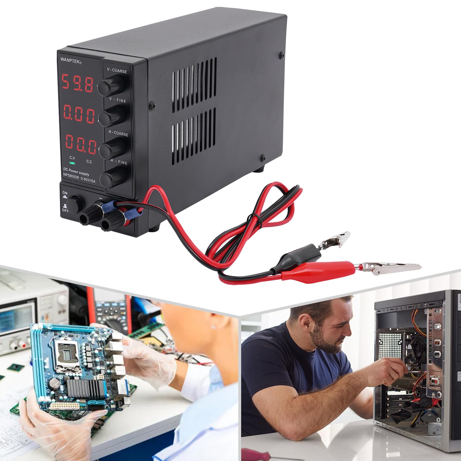 Zasilacz sieciowy DC 0-60 V, regulowany wskaźnik LED z precyzyjnym urządzeniem, automatyczne przełączanie C.V. C.C. do warsztatu domowego, laboratorium, test akumulatora, wydajne zasilanie
