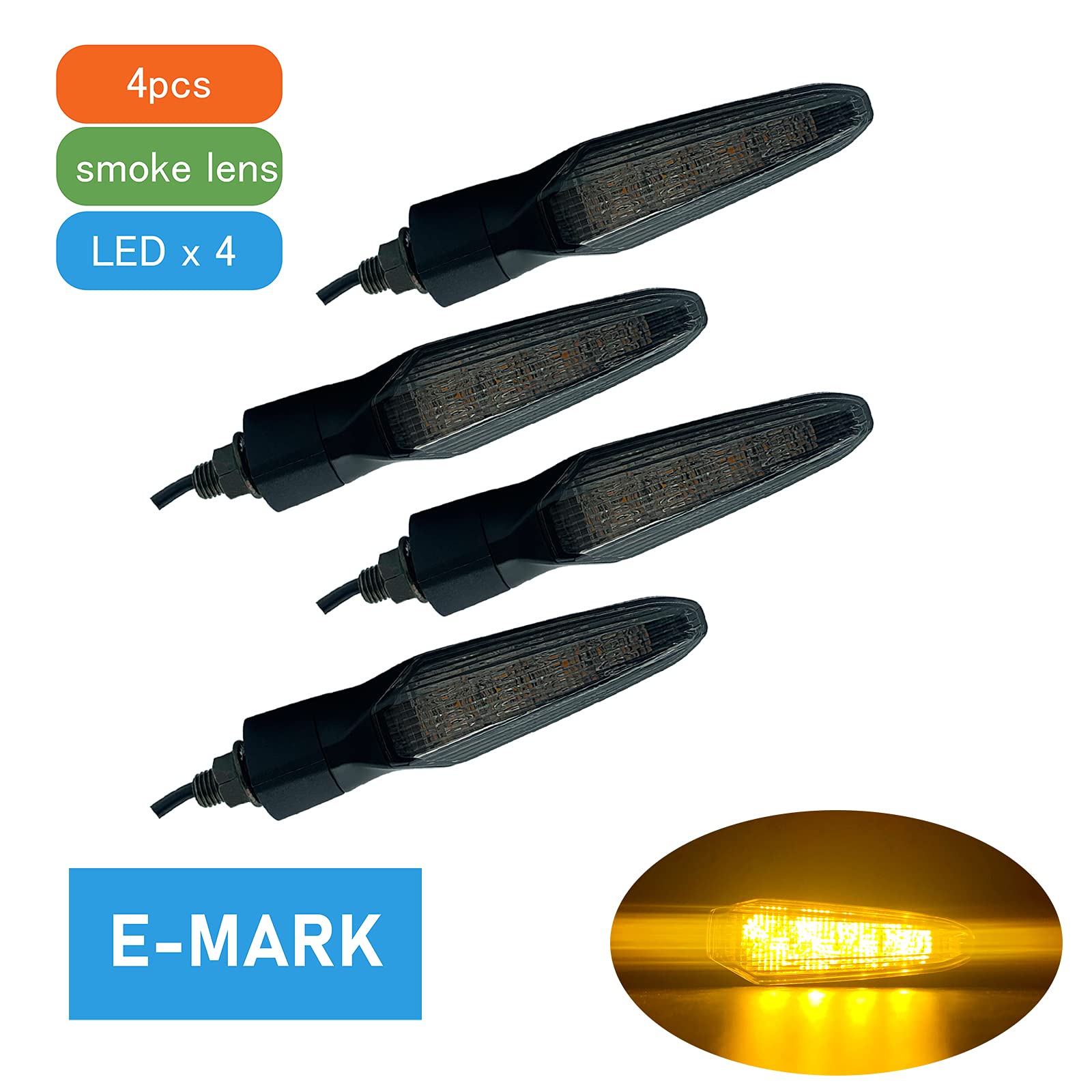 LED Turn Signal Light E-MARK Vehicle Inspection 4pcs set Motorbike Universal High brightness Winker DC12V